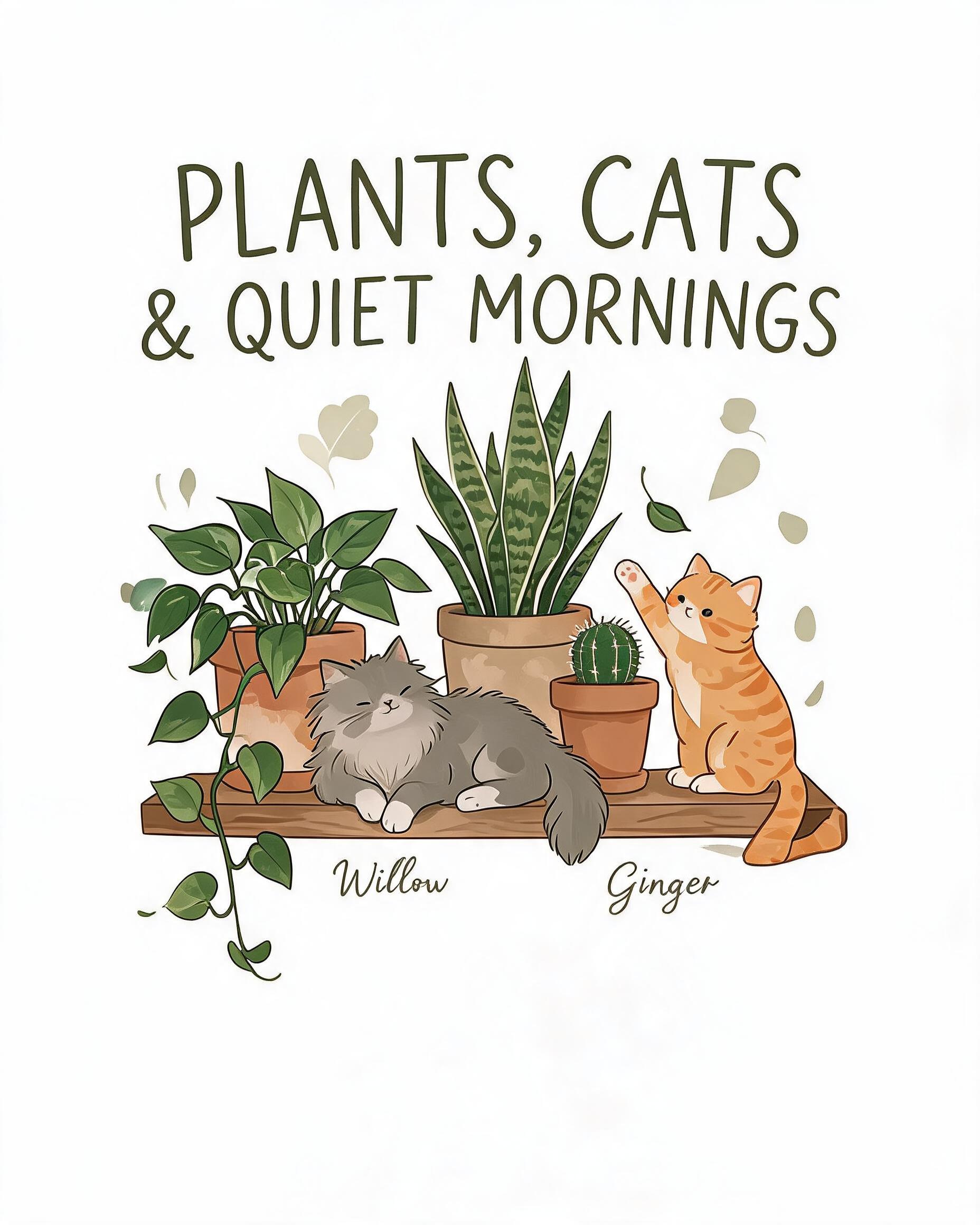 Plants, Cats & Quiet Mornings Personalized Cat Mom Shirt