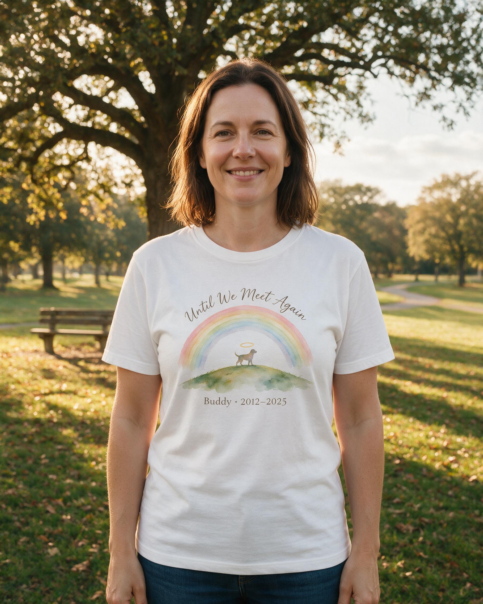 Until We Meet Again Rainbow Bridge Pet Memorial Personalized Shirt β White