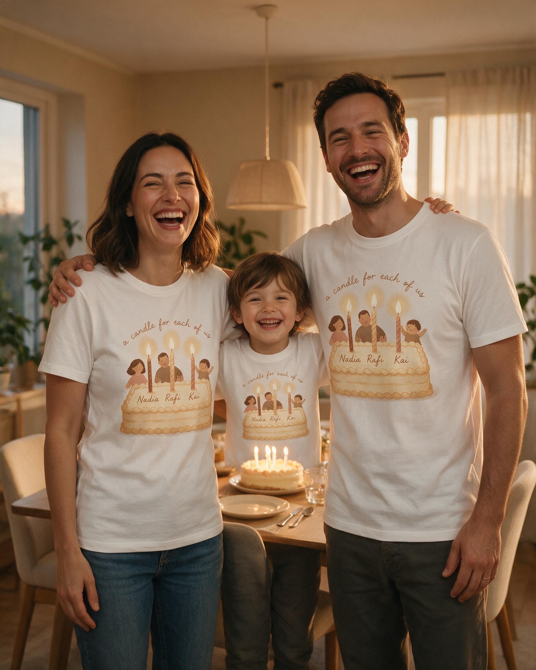 A Candle For Each Of Us Family Birthday Matching Shirt for Three — White