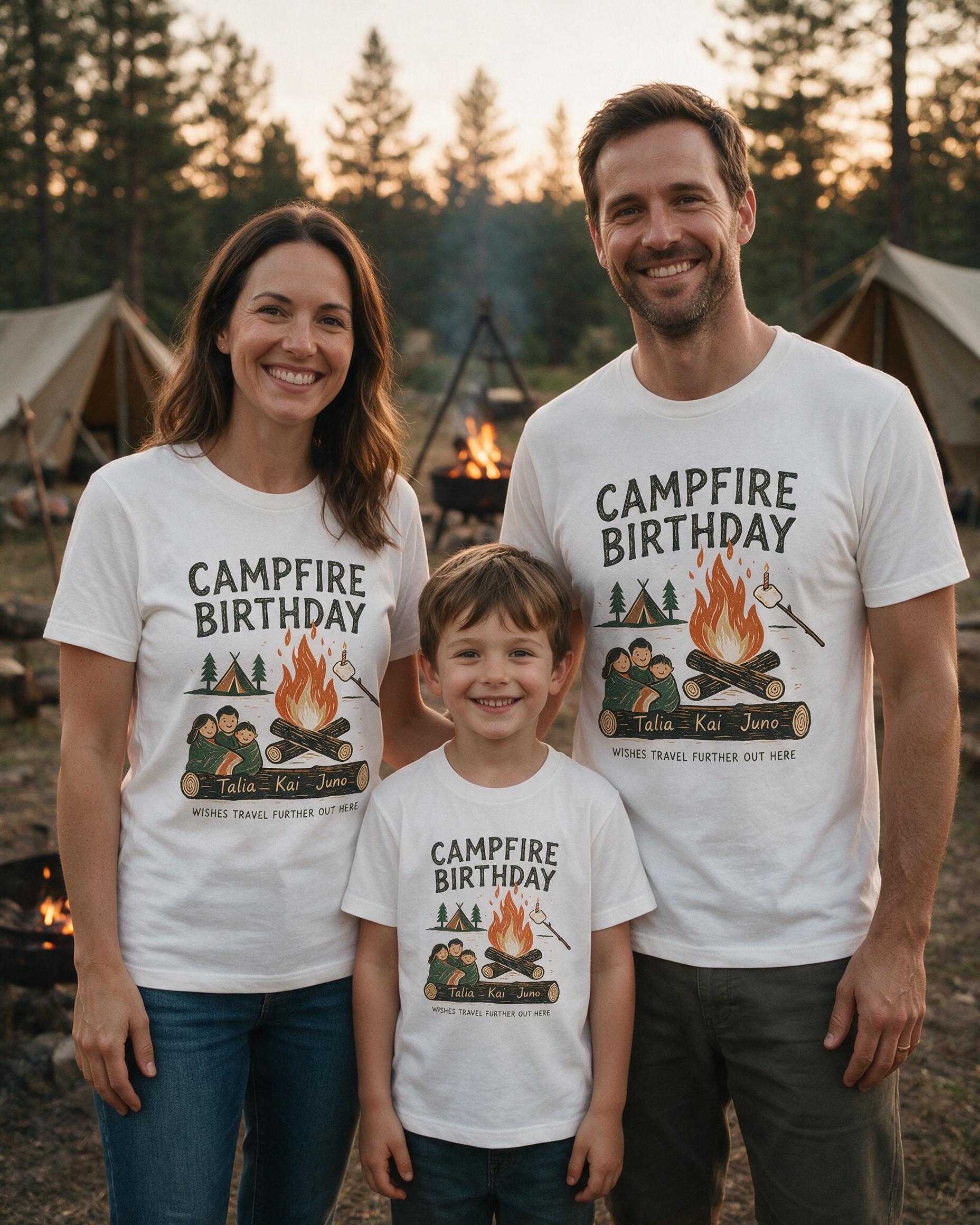 Campfire Birthday Matching Shirt for Three β White