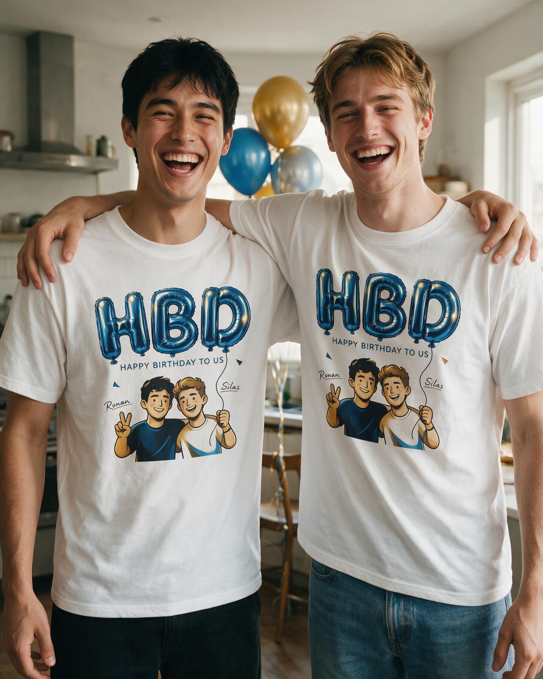 Happy Birthday To Us Balloon Letters Matching Shirt for Two — White