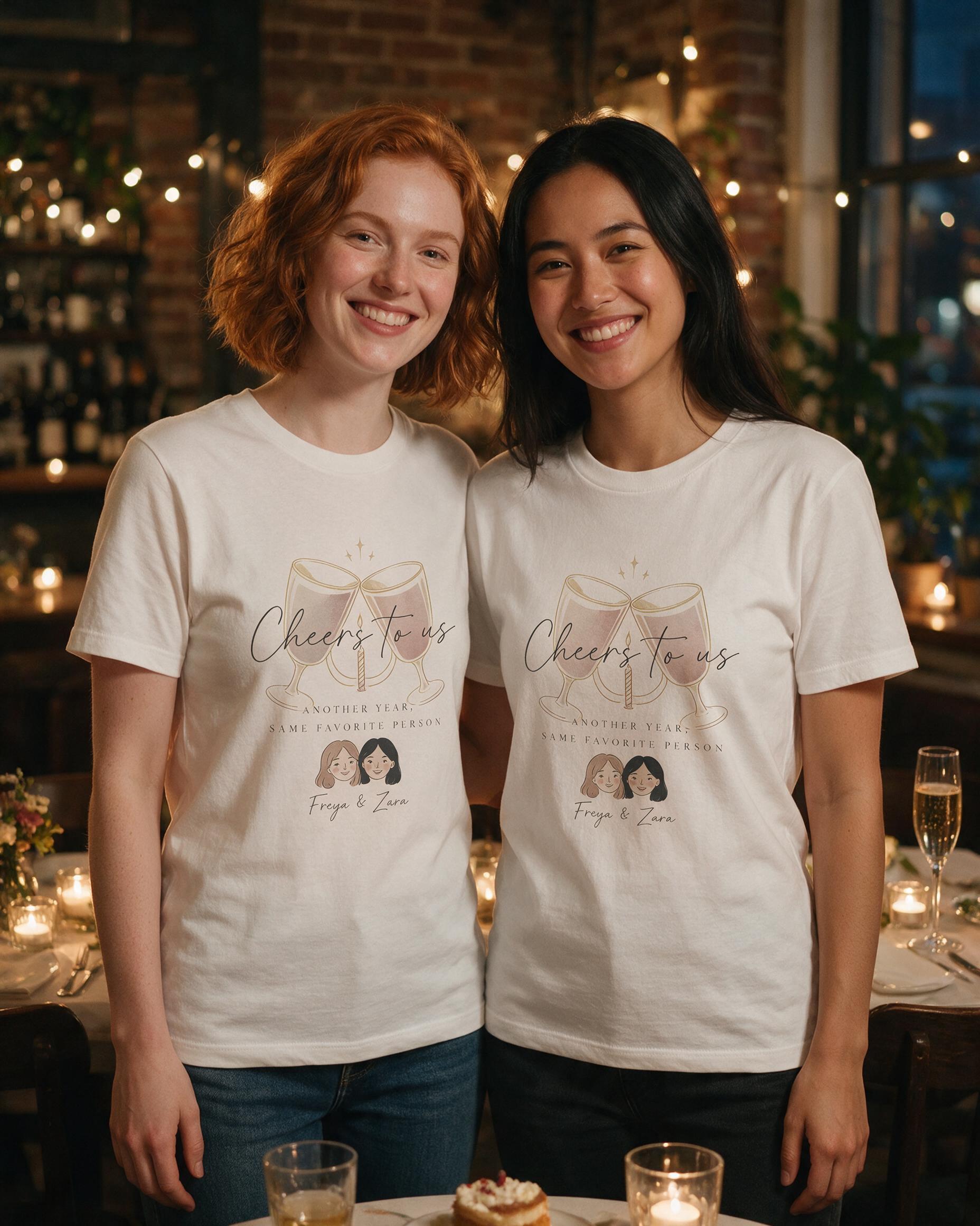 Cheers To Us Birthday Toast Matching Shirt for Couples — White