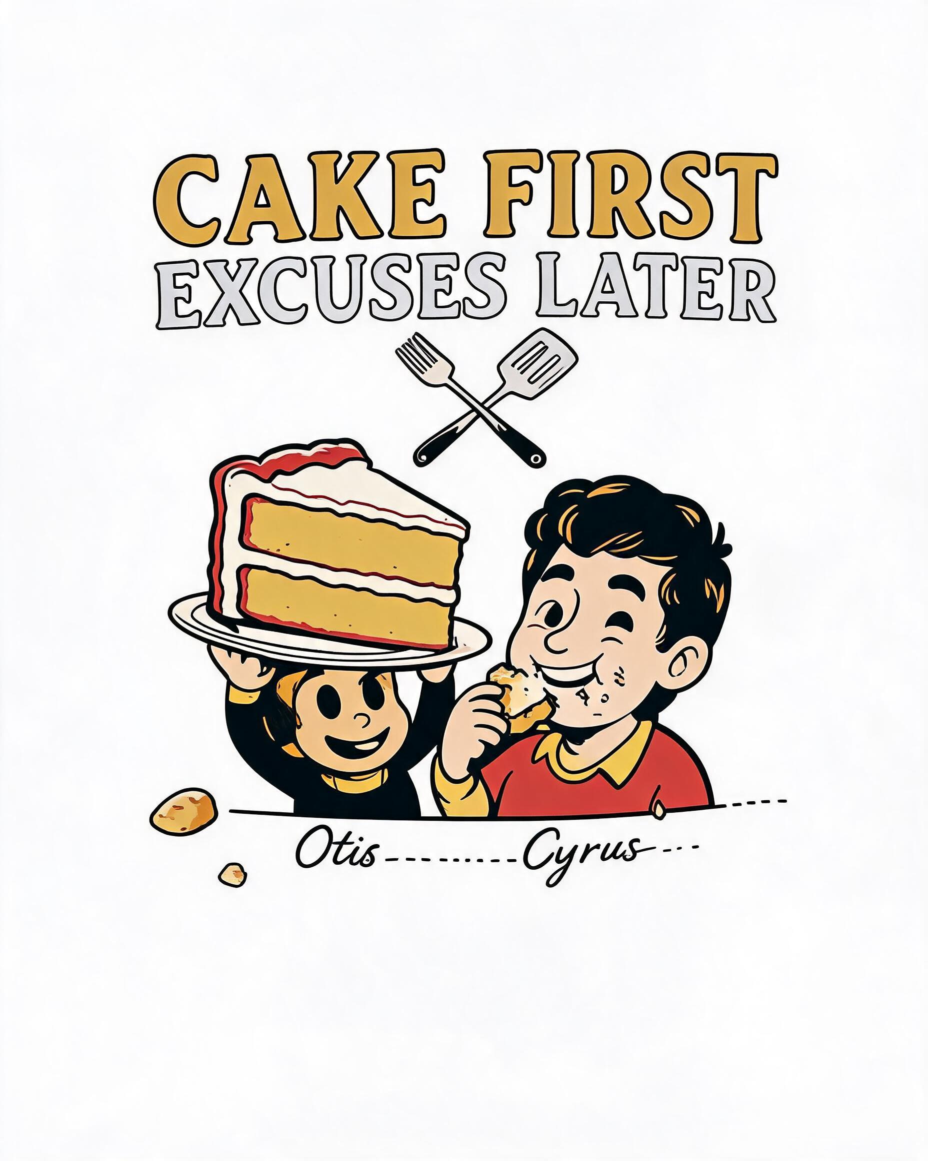 Cake First Excuses Later Funny Birthday Shirt for Two Friends