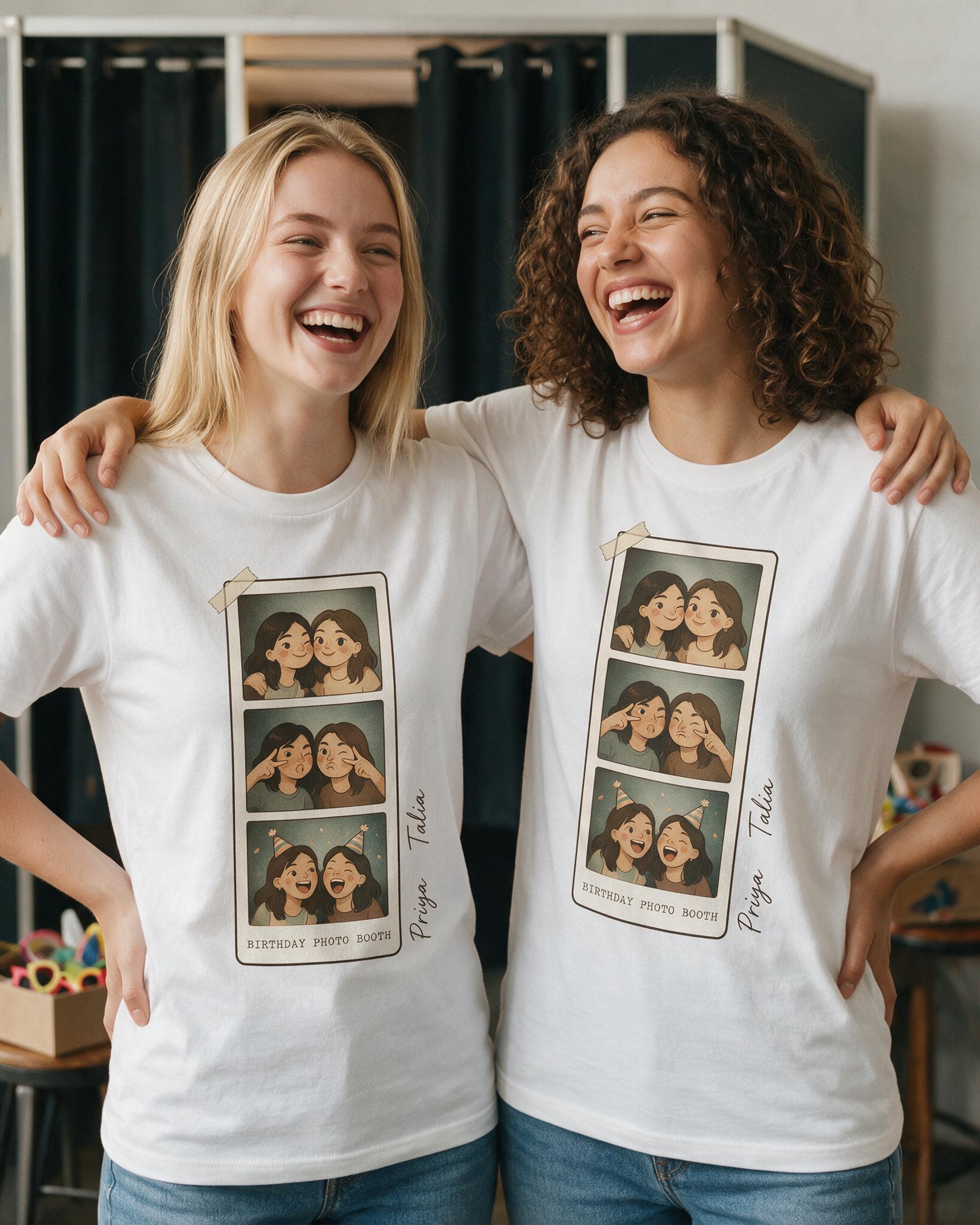 Birthday Photo Booth Strip Matching Shirt for Two Friends — White
