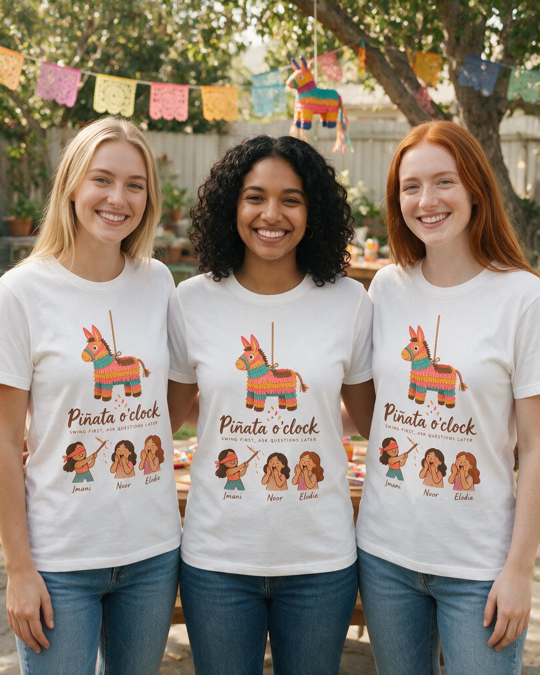 Pinata O Clock Birthday Matching Shirt for Three Friends — White