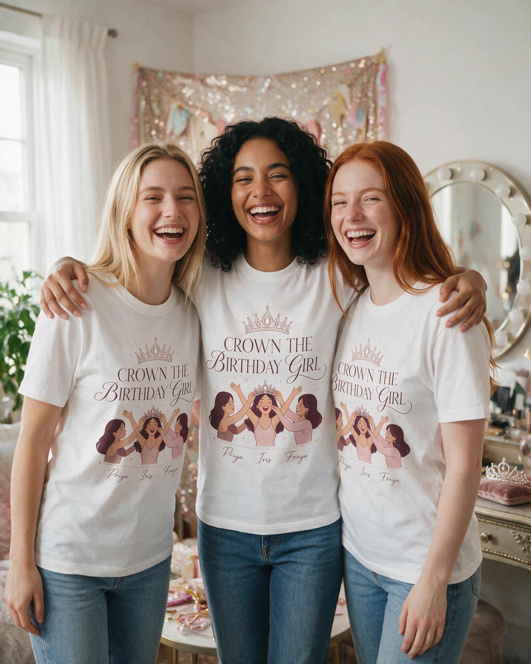 Crown The Birthday Girl Matching Shirt for Three Friends — White