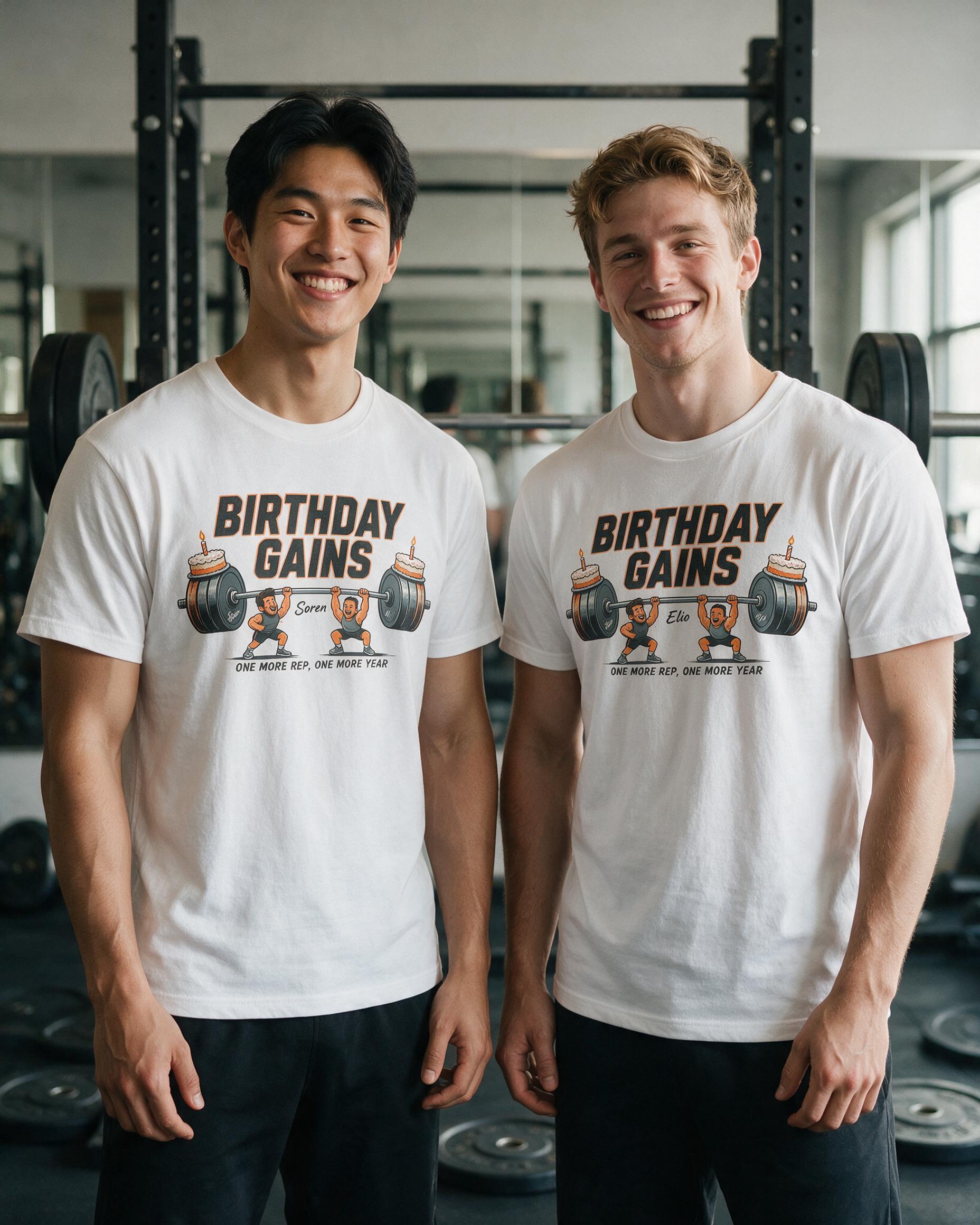 Birthday Gains Gym Partners Matching Shirt for Two Friends — White