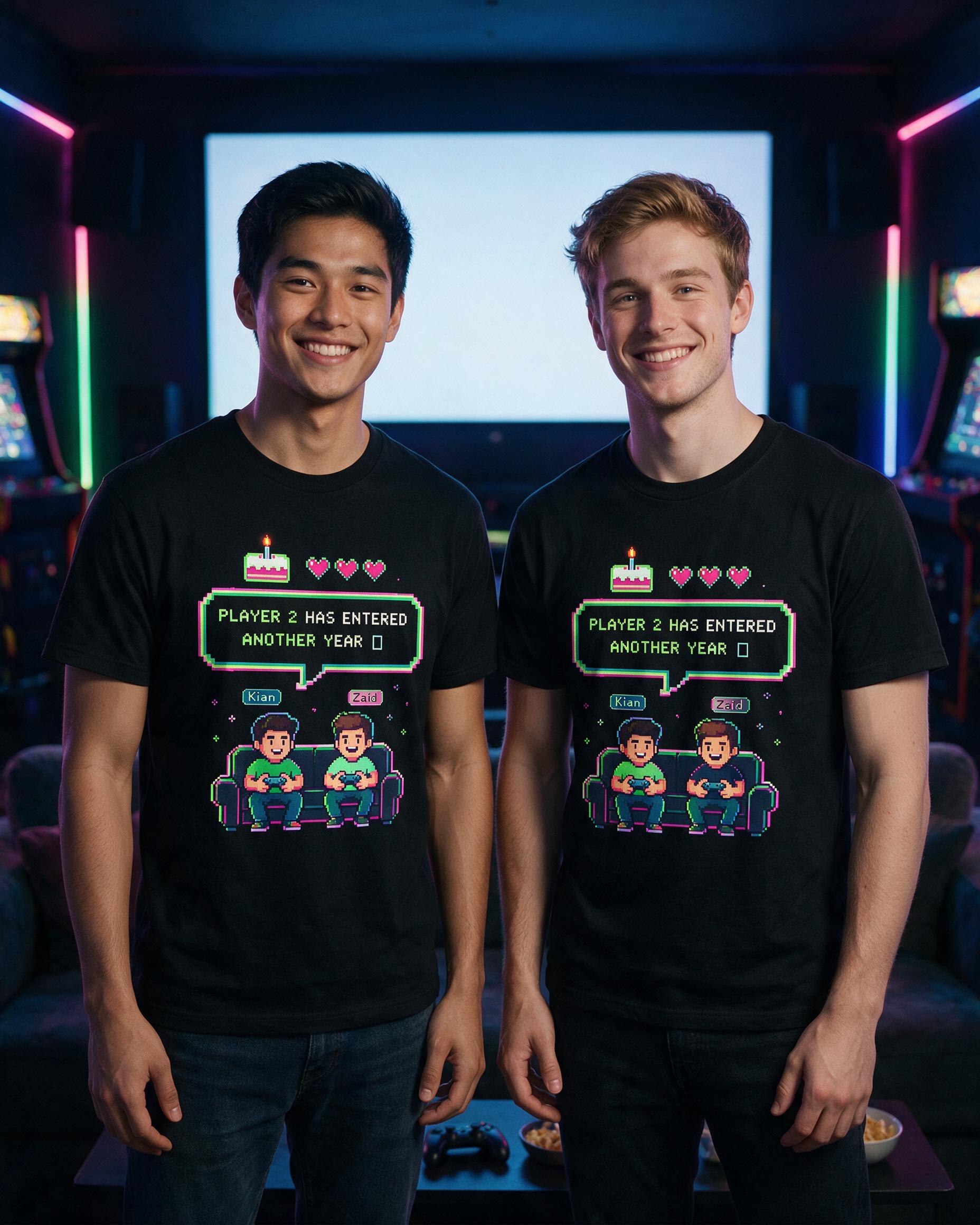 Player Two Birthday Gaming Matching Shirt for Two Friends — Black
