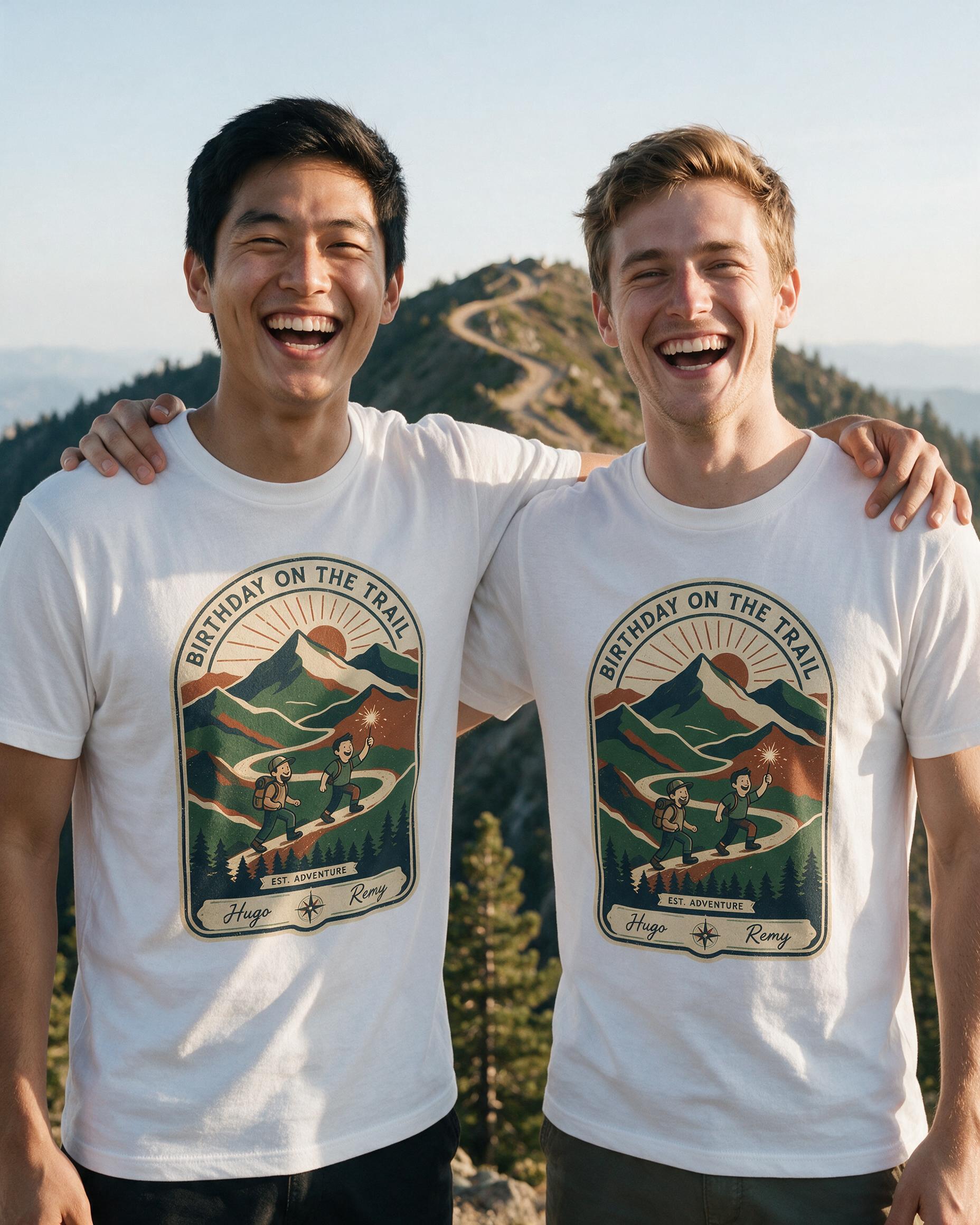 Birthday On The Trail Hiking Matching Shirt for Two Friends β White