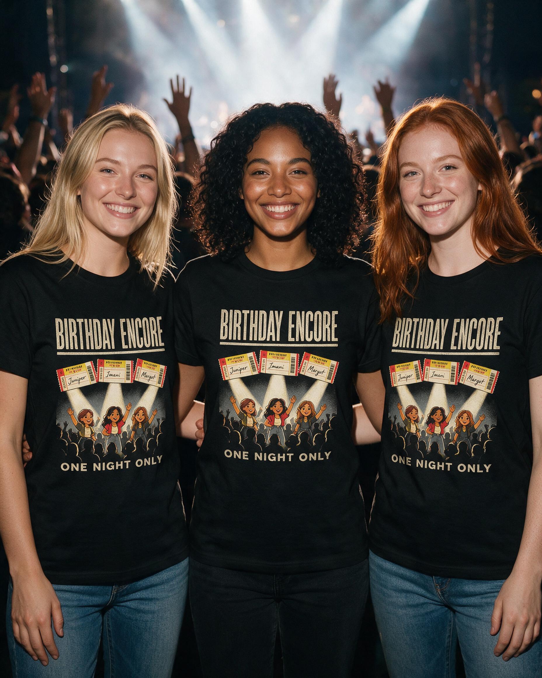 Birthday Encore Concert Matching Shirt for Three Friends — Black