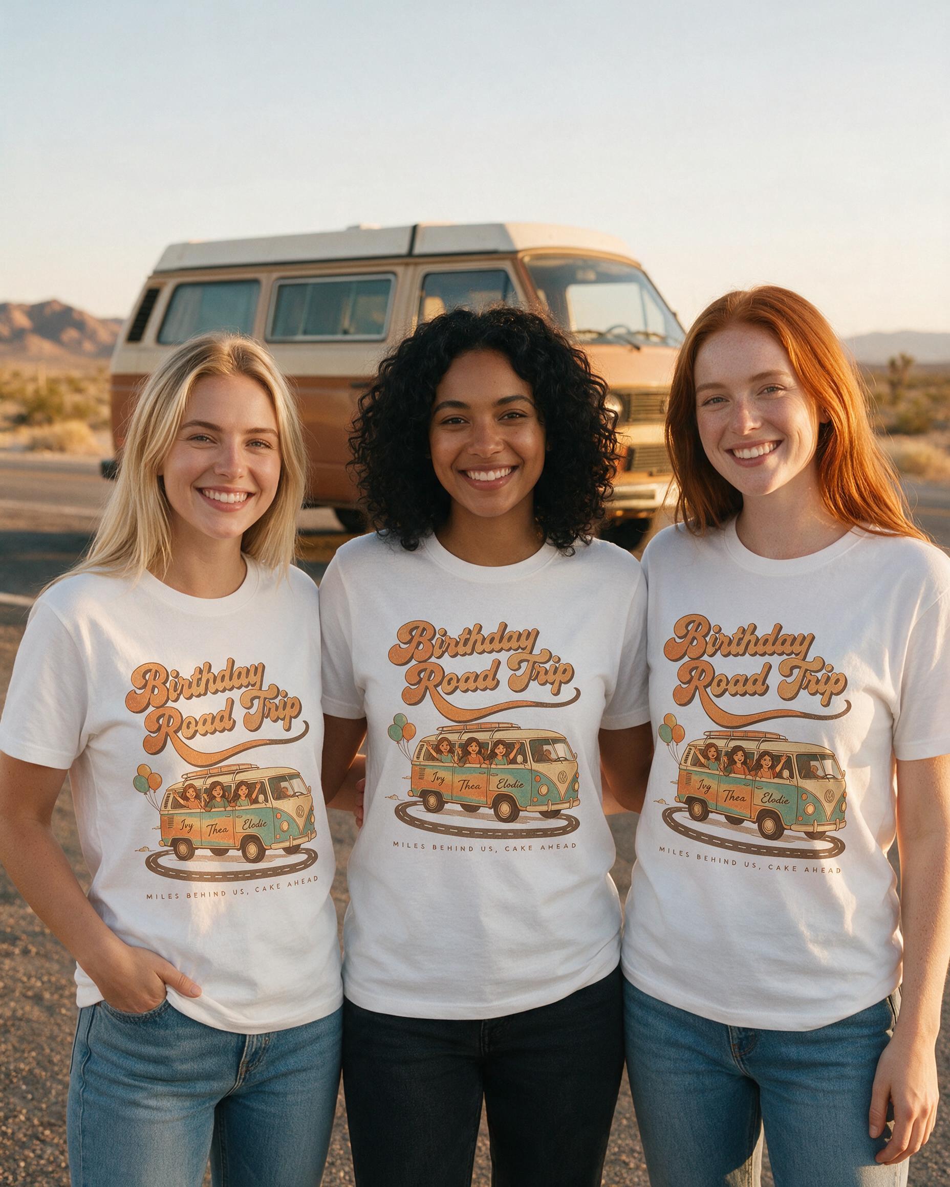Birthday Road Trip Matching Shirt for Three Friends — White