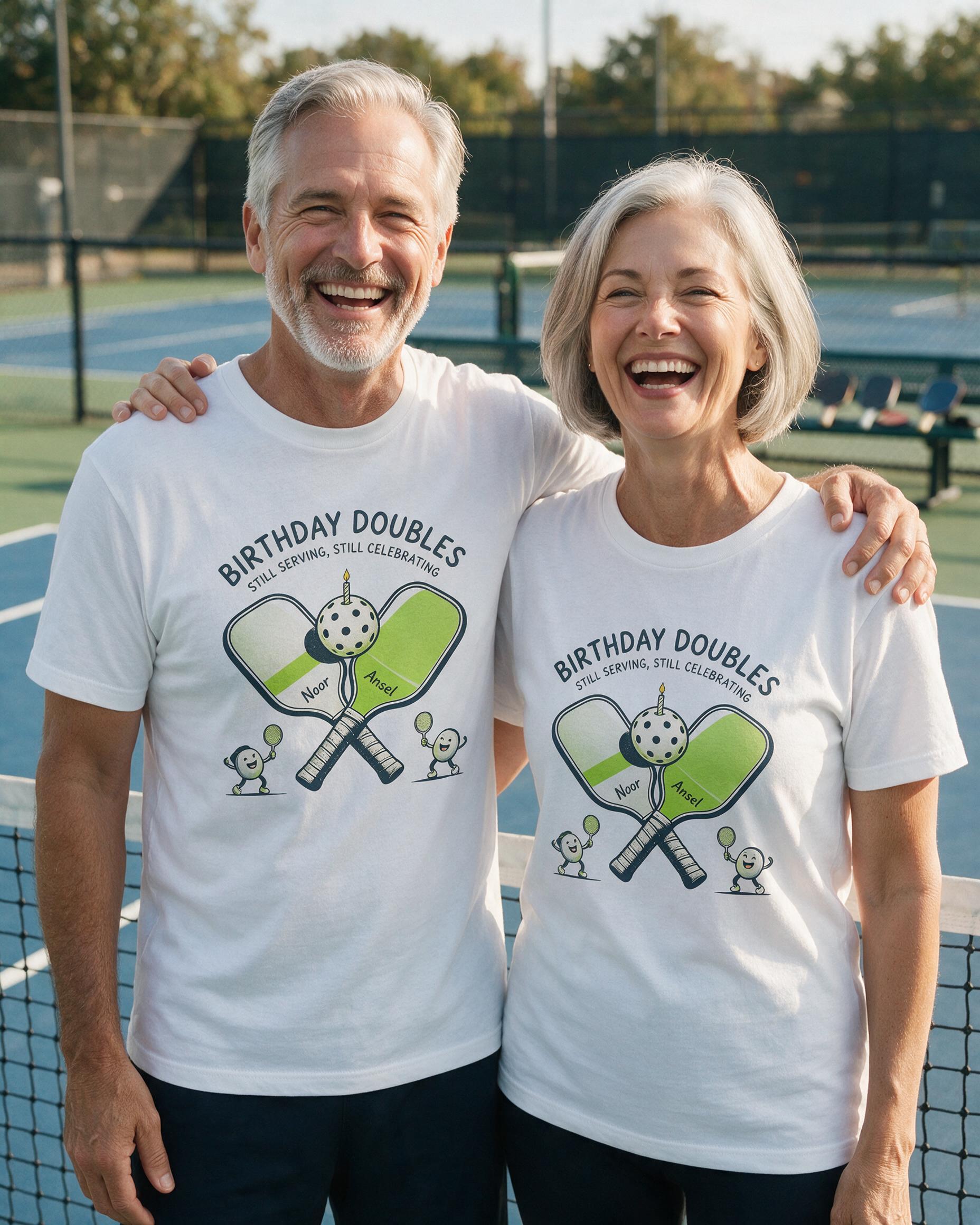 Birthday Doubles Pickleball Matching Shirt for Two — White