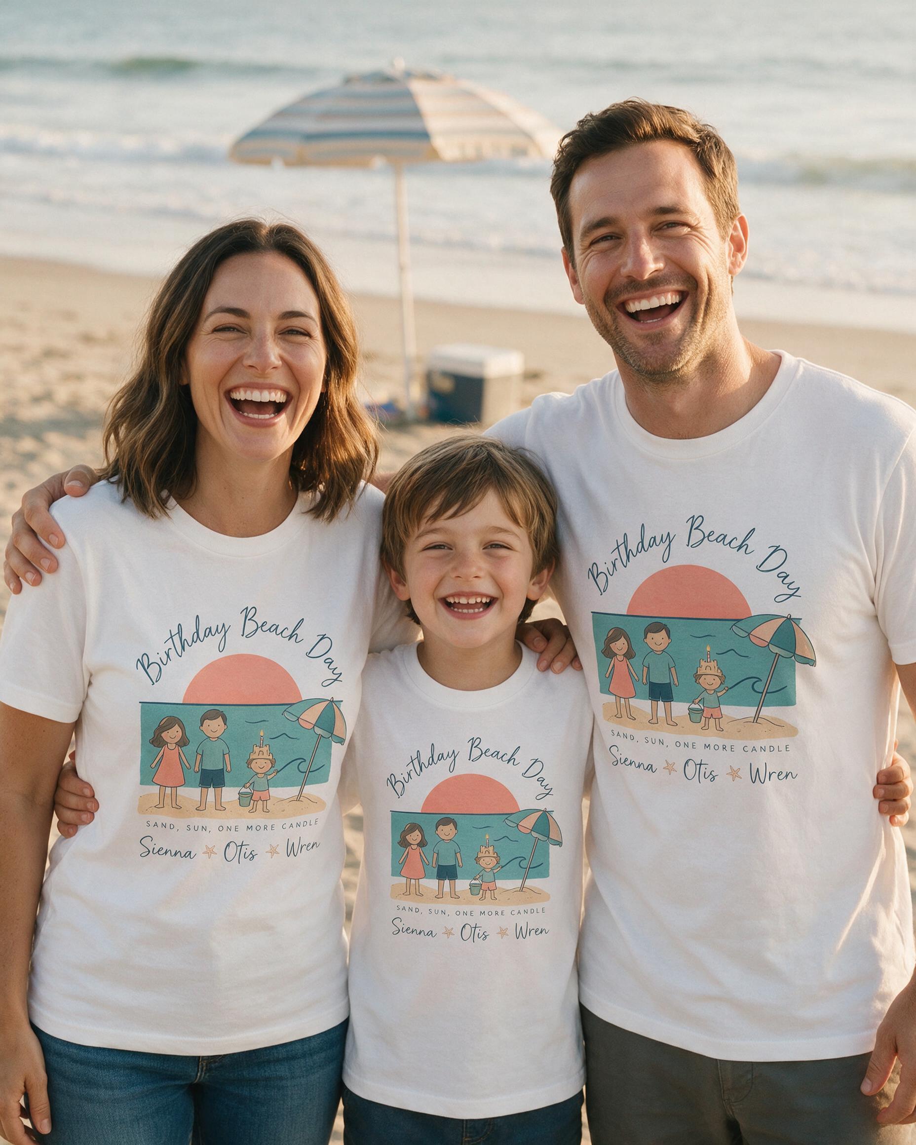 Birthday Beach Day Matching Shirt for Three — White