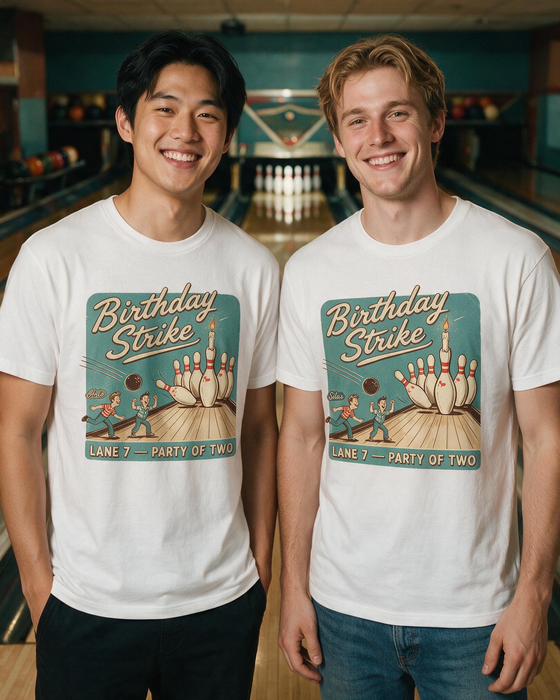 Birthday Strike Bowling Matching Shirt for Two Friends — White