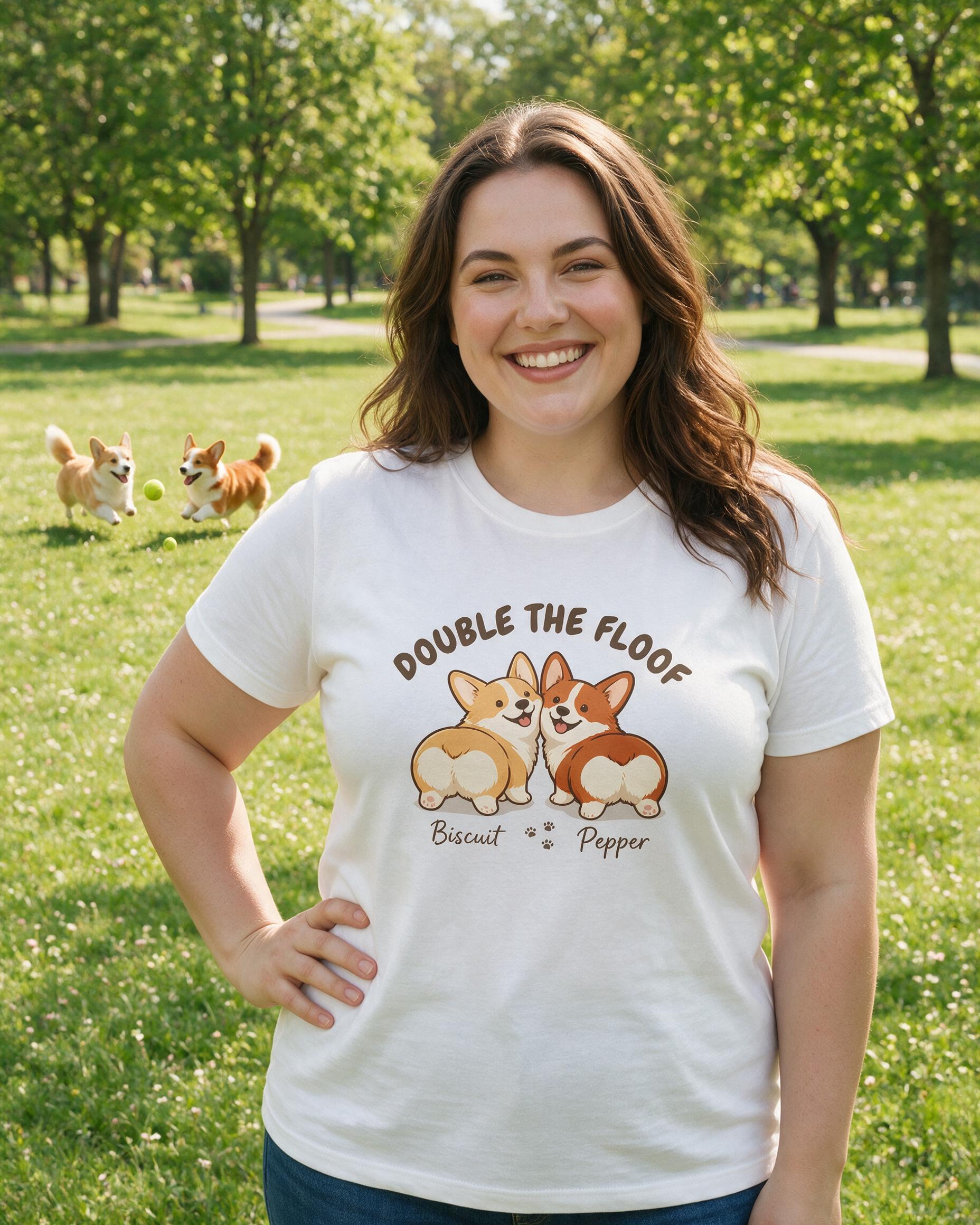Double The Floof Personalized Two Corgi Shirt — White