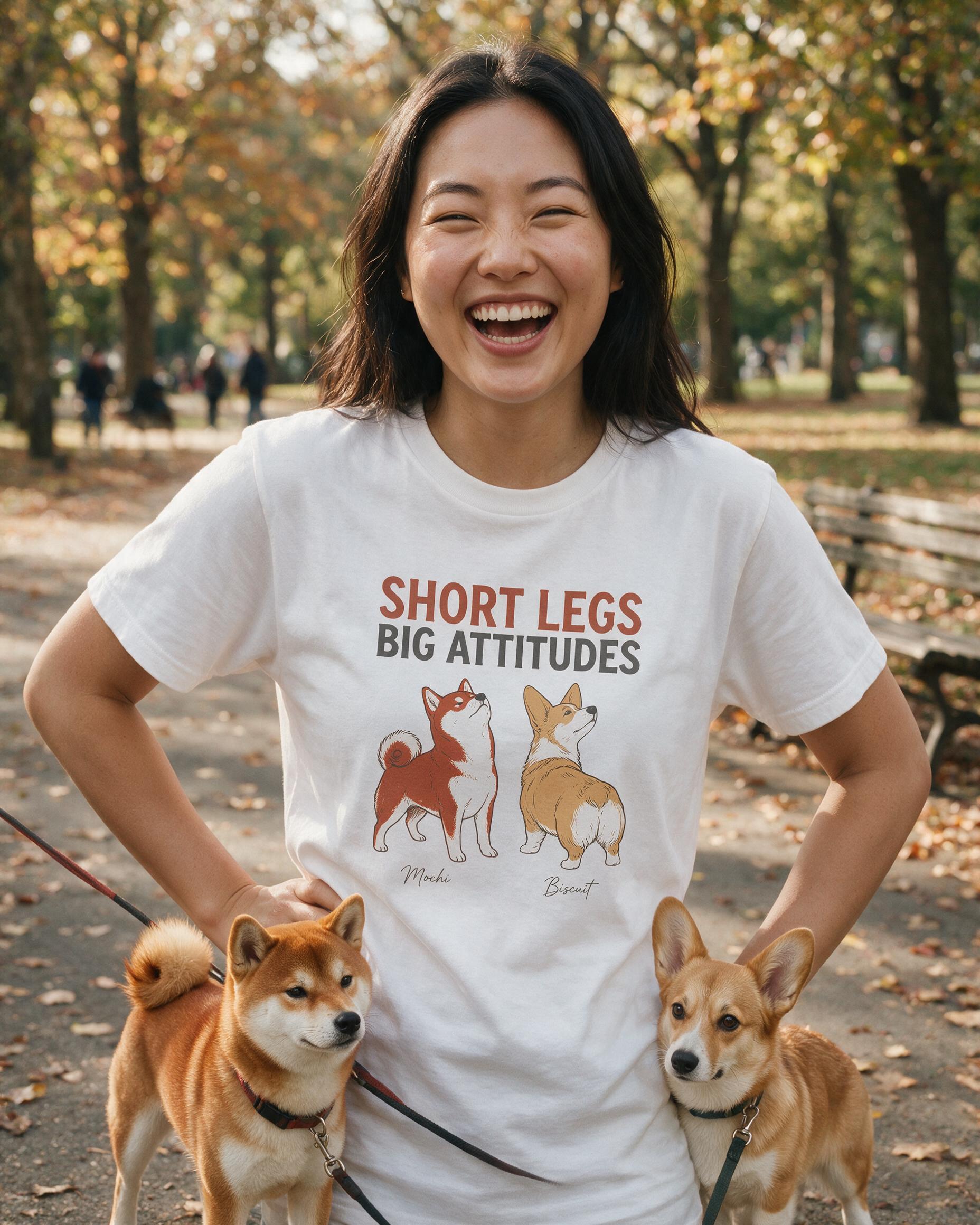 Short Legs Big Attitudes Personalized Shiba Corgi Shirt — White