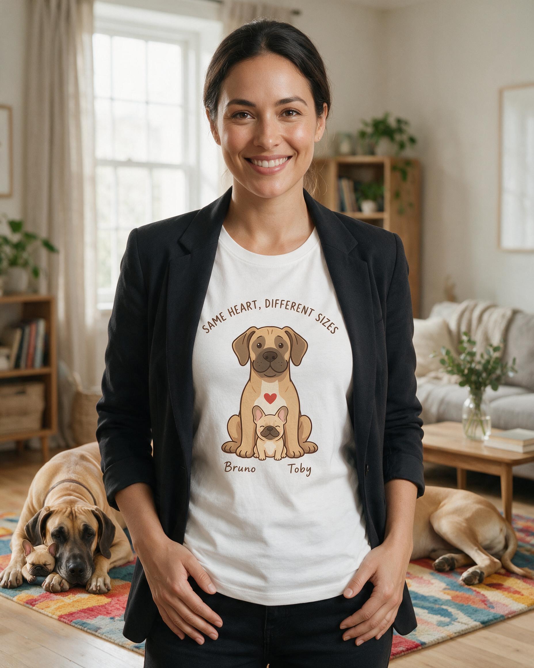 Same Heart Different Sizes Personalized Great Dane Frenchie Shirt — White