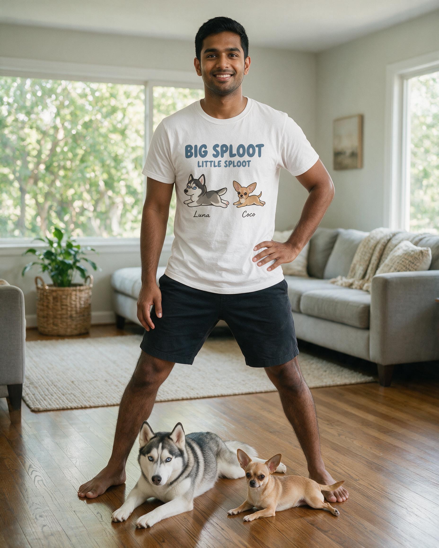 Big Sploot Little Sploot Personalized Husky Chihuahua Shirt — White