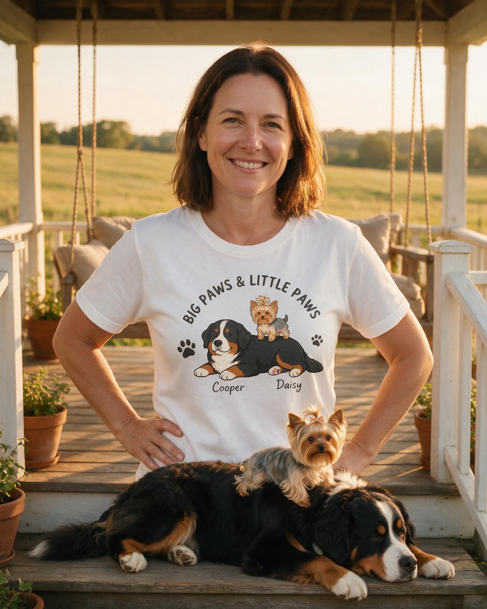 Big Paws Little Paws Personalized Bernese Yorkie Shirt — White