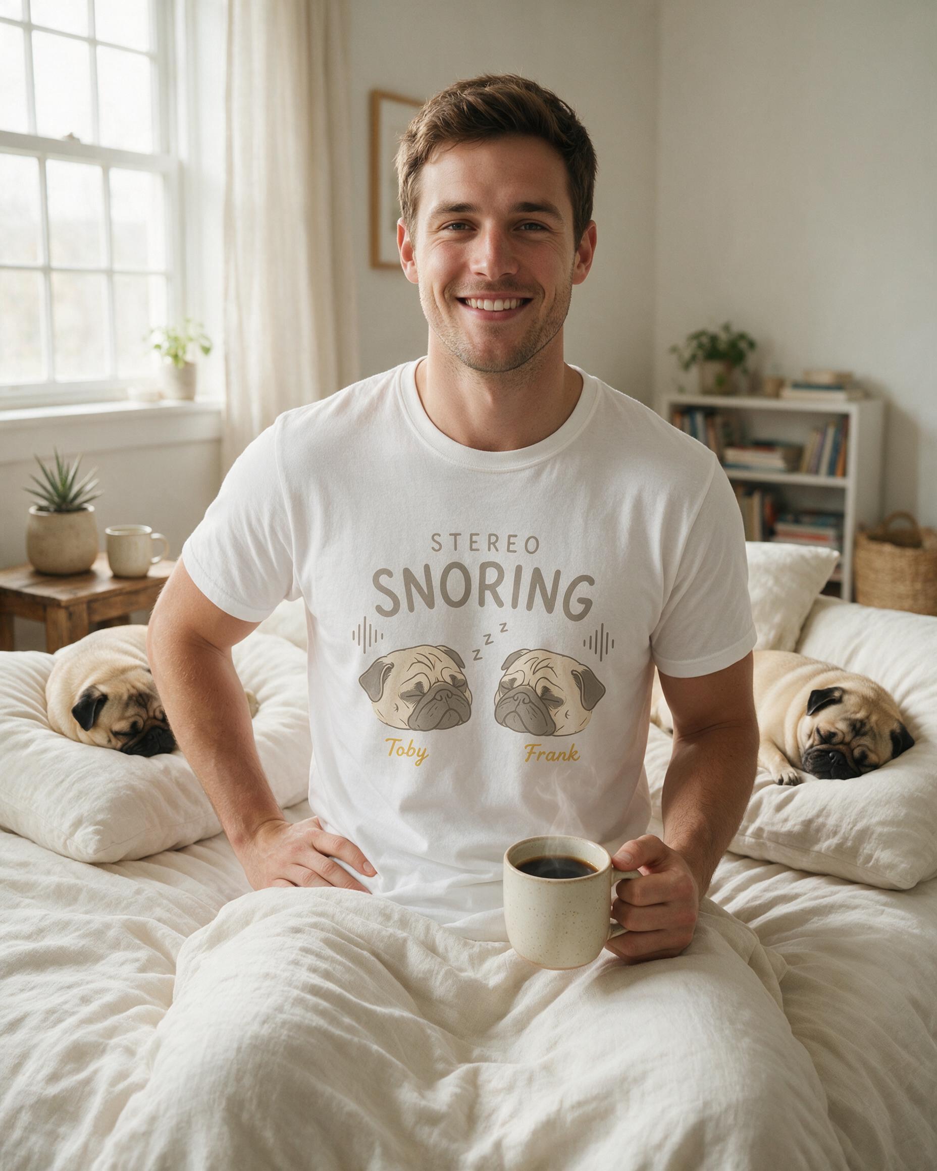 Stereo Snoring Personalized Two Pug Shirt — White