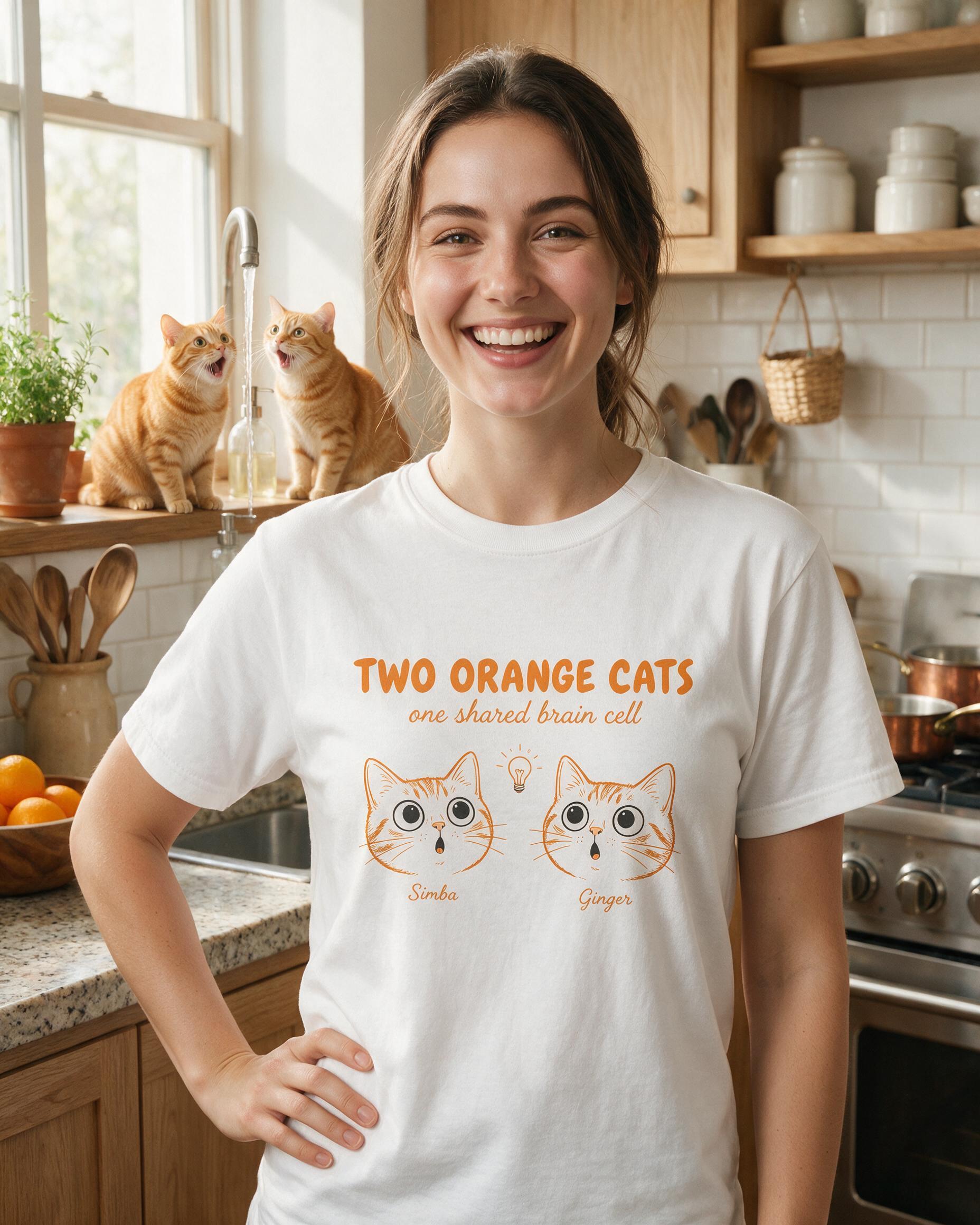 Two Orange Cats One Brain Cell Personalized Shirt — White