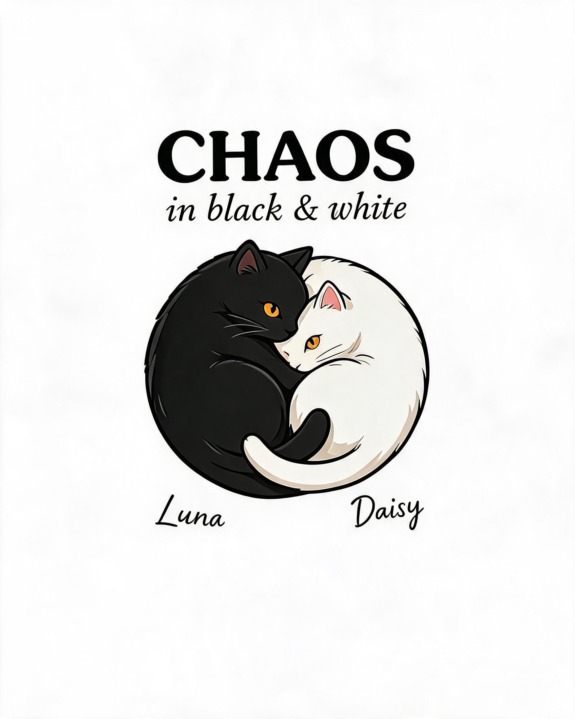 Chaos In Black And White Personalized Two Cat Shirt