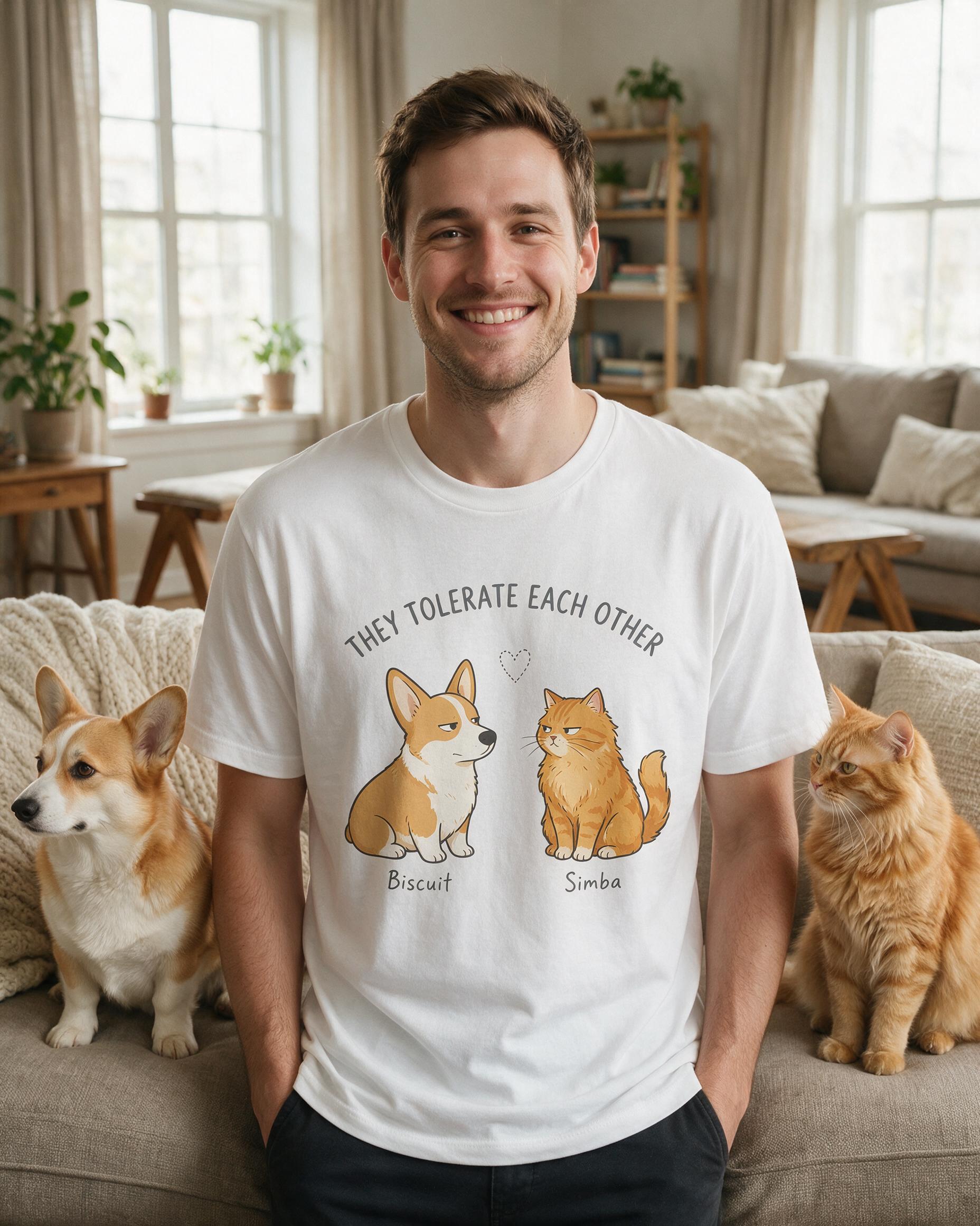 They Tolerate Each Other Personalized Dog And Cat Shirt — White