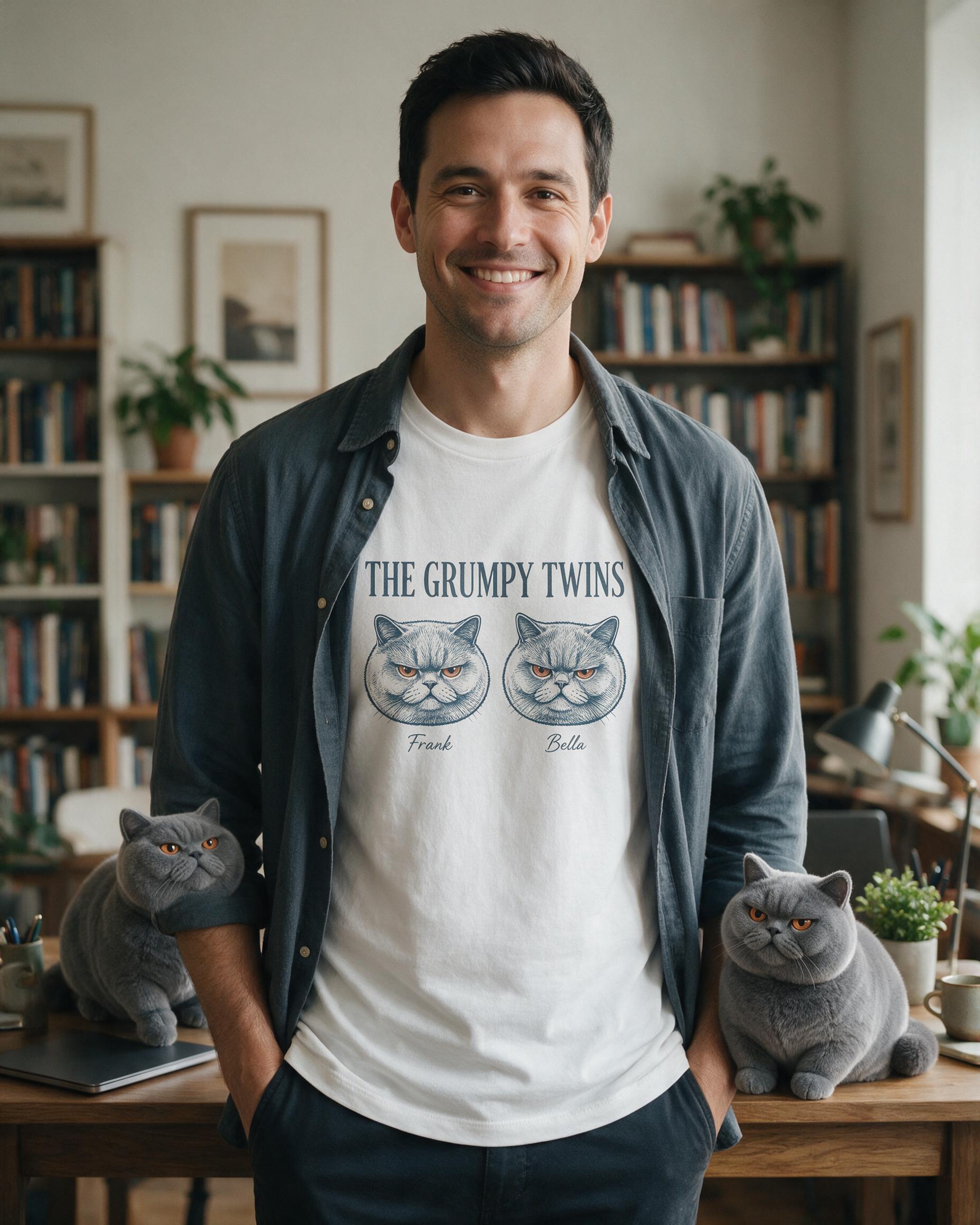 The Grumpy Twins Personalized British Shorthair Shirt — White