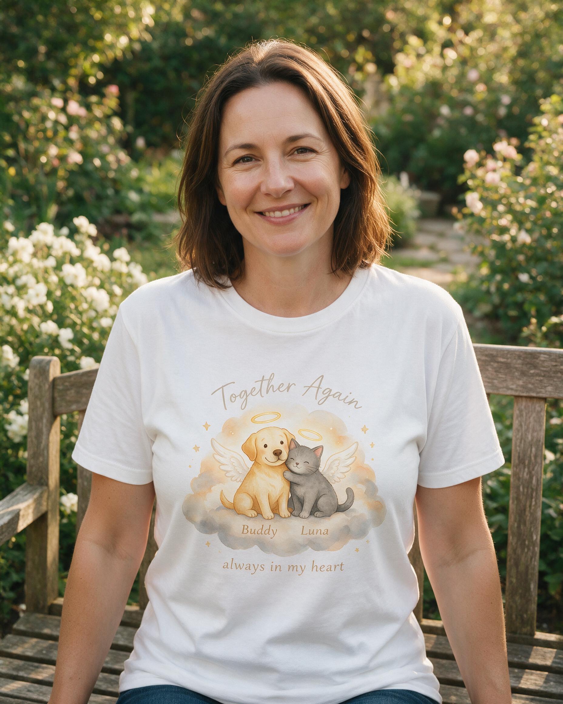 Together Again Personalized Two Pet Memorial Shirt — White