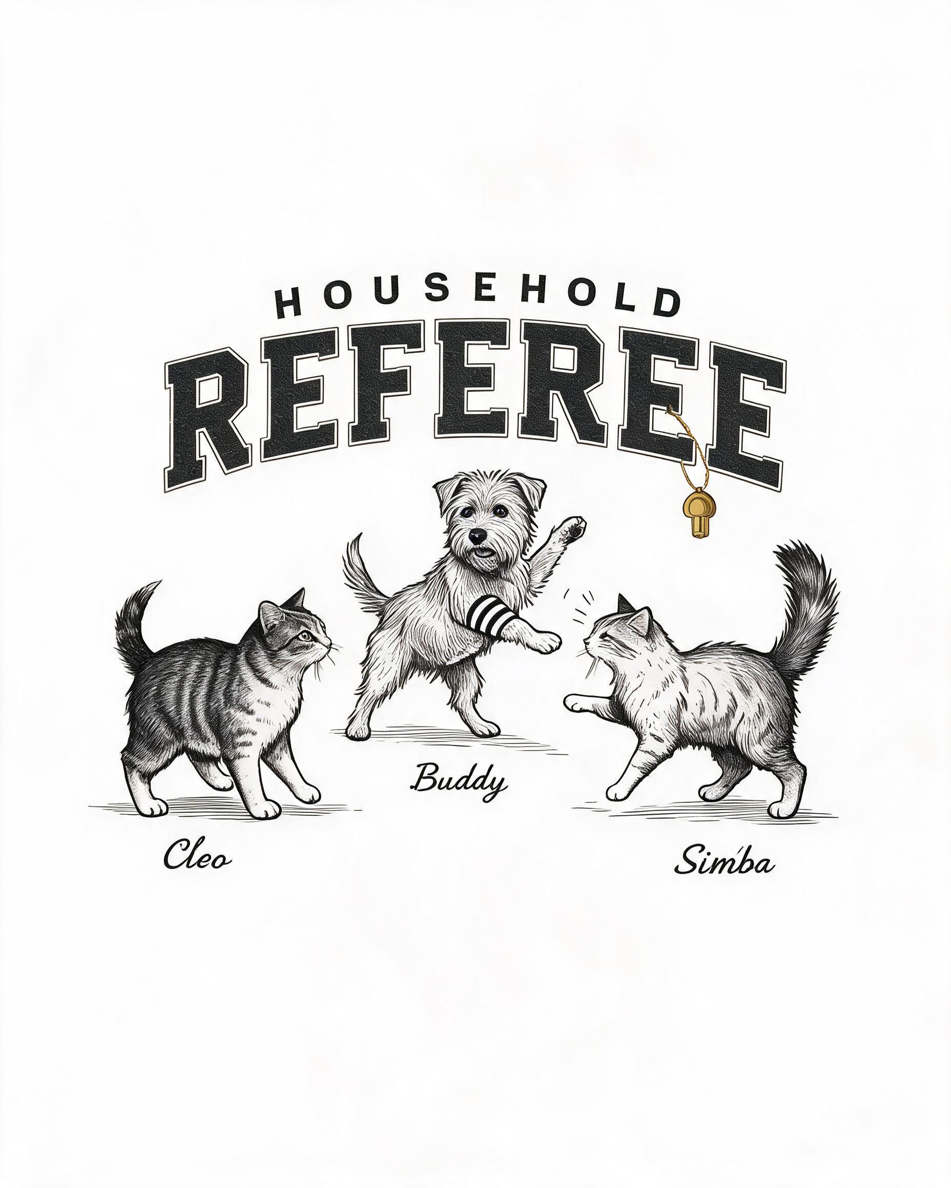 Household Referee Personalized One Dog Two Cats Shirt