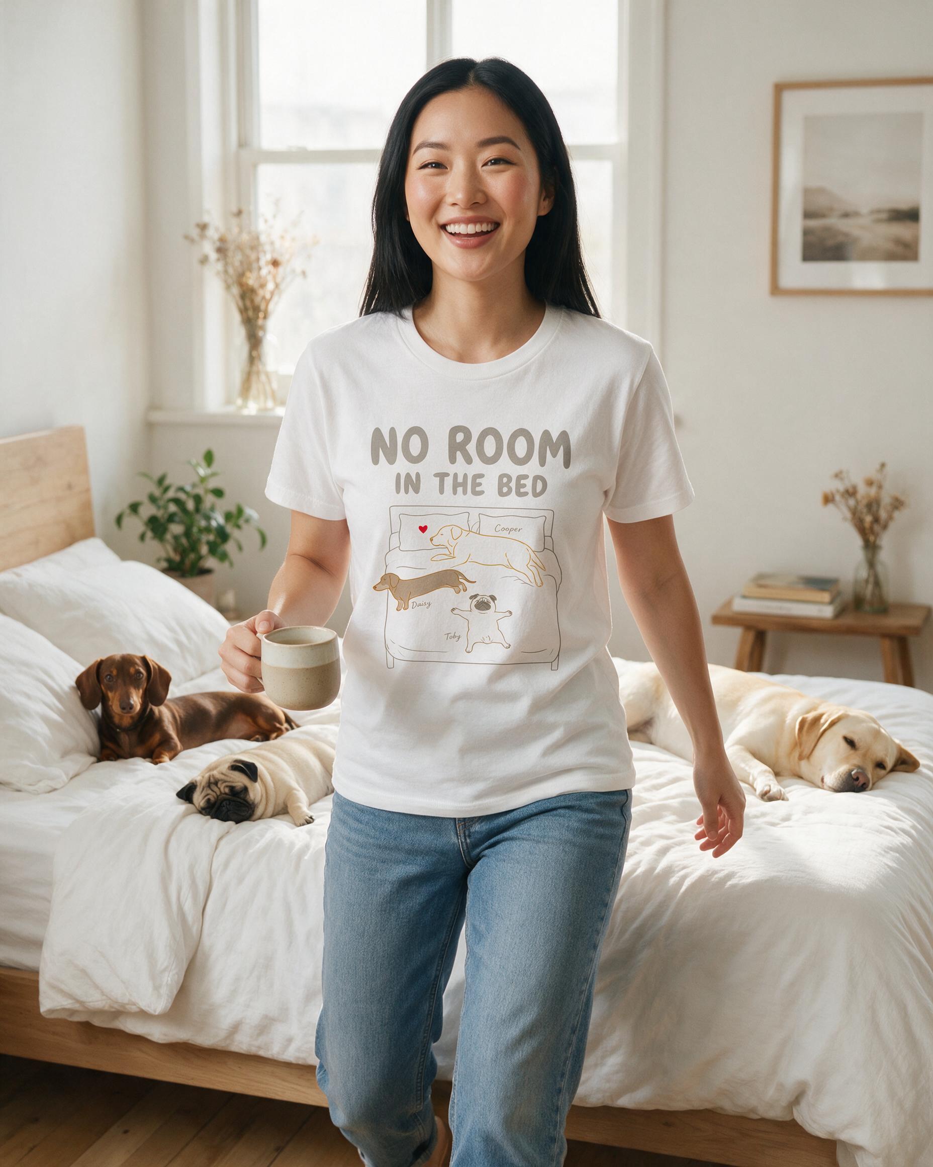 No Room In The Bed Personalized Three Dog Shirt — White