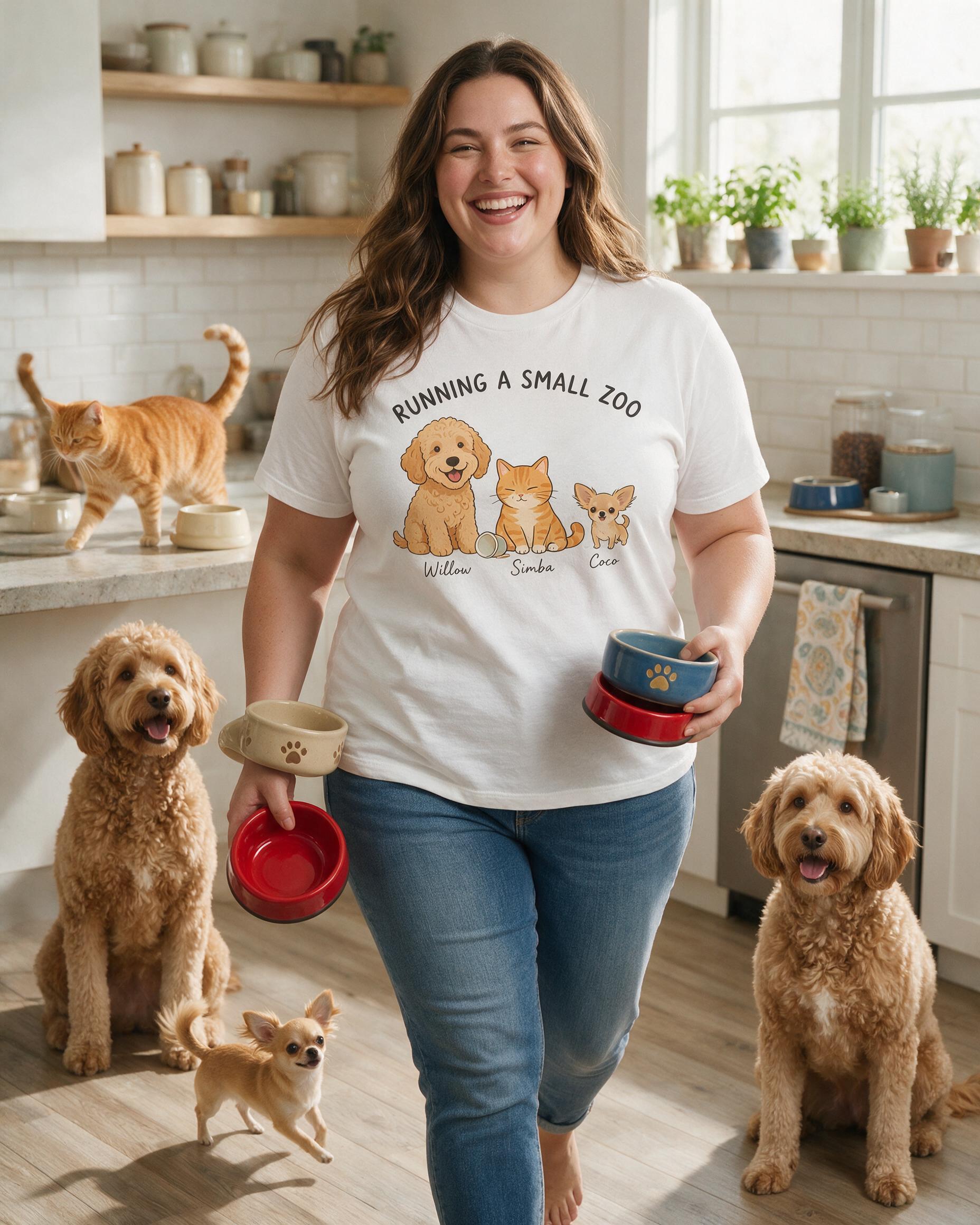 Running A Small Zoo Personalized Three Pet Shirt — White