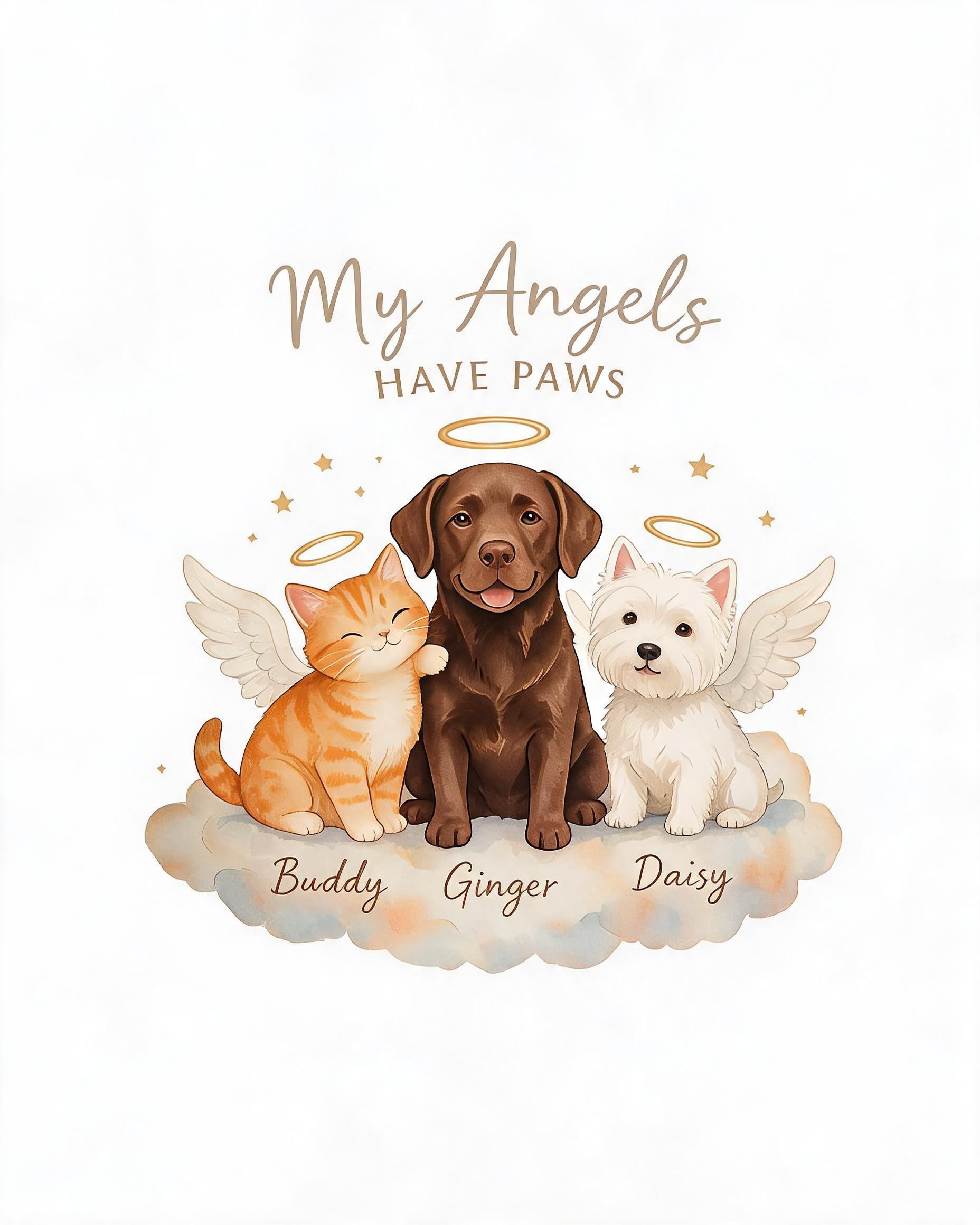 My Angels Have Paws Personalized Three Pet Memorial Shirt
