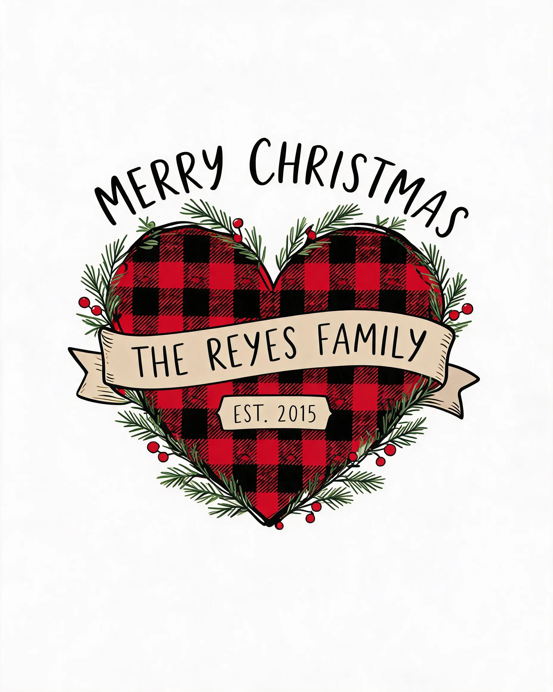 Merry Christmas Buffalo Plaid Family Name Personalized Shirt