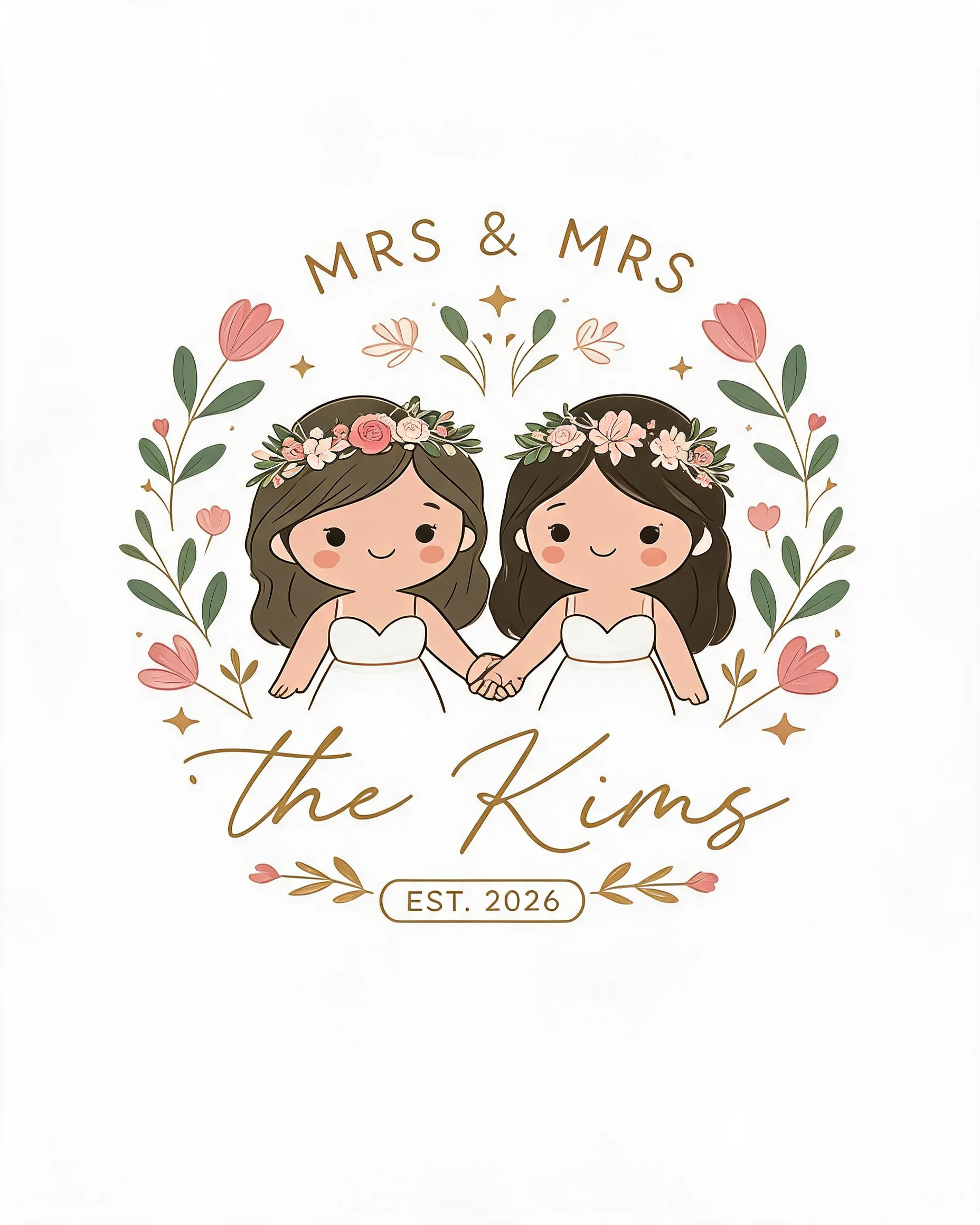 Two Brides Mrs & Mrs Matching Personalized Shirt