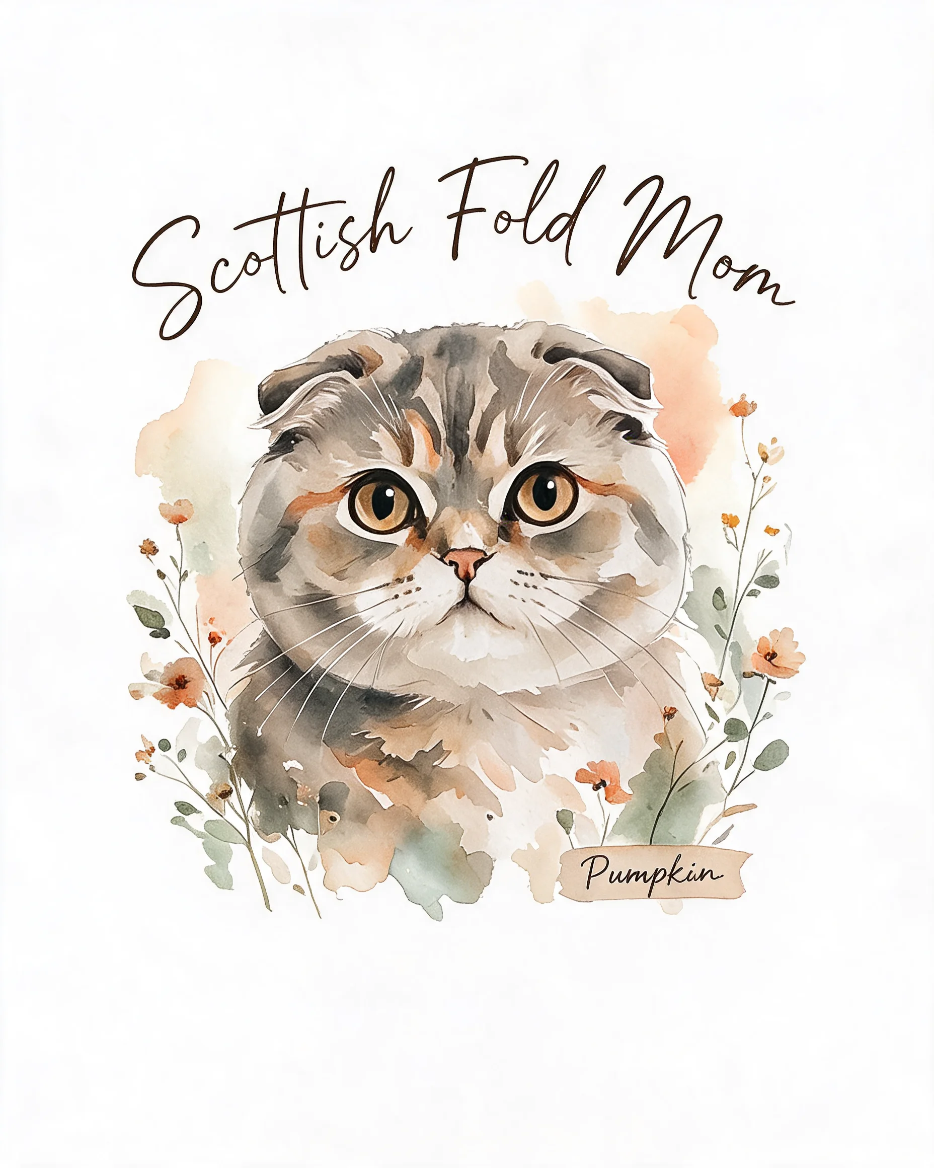 Watercolor Scottish Fold Cat Mom Personalized Shirt