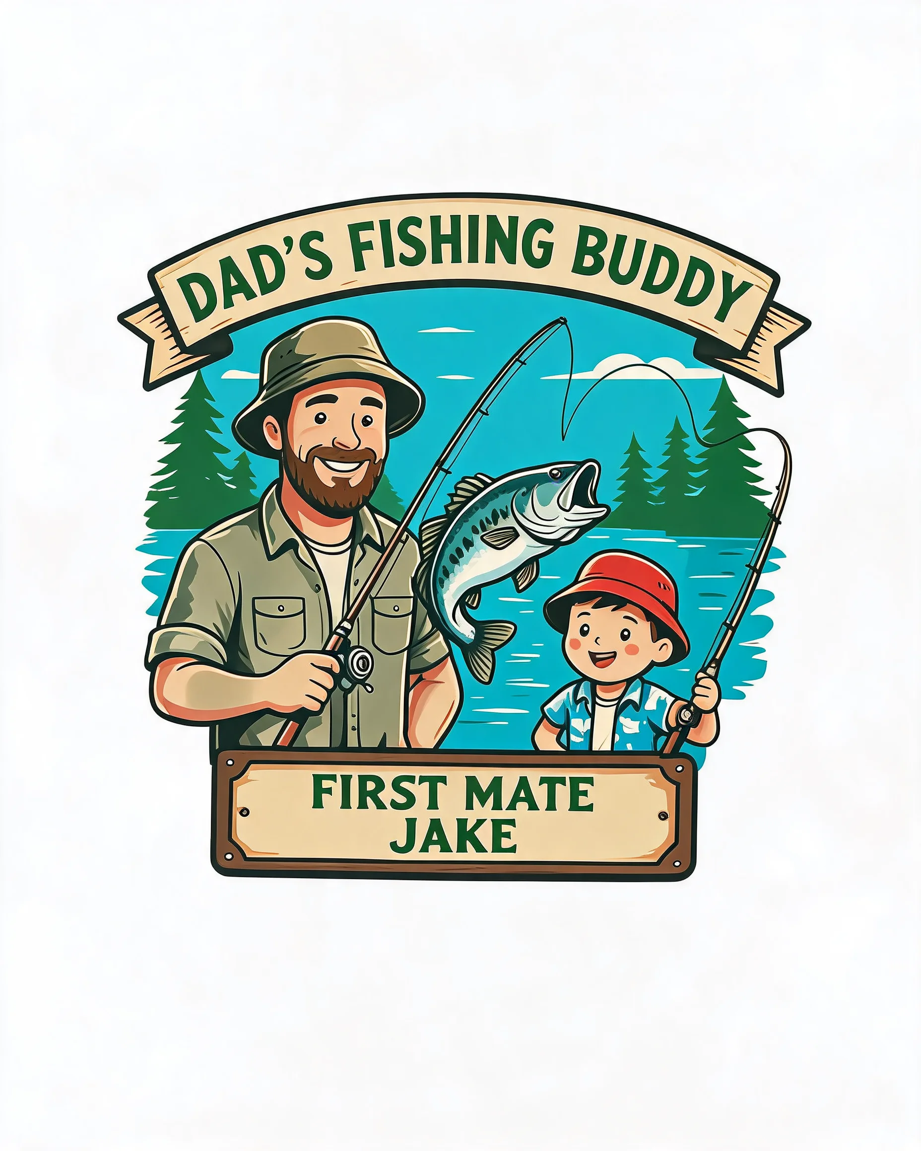 Dad's Fishing Buddy Cartoon Personalized Father's Day Shirt