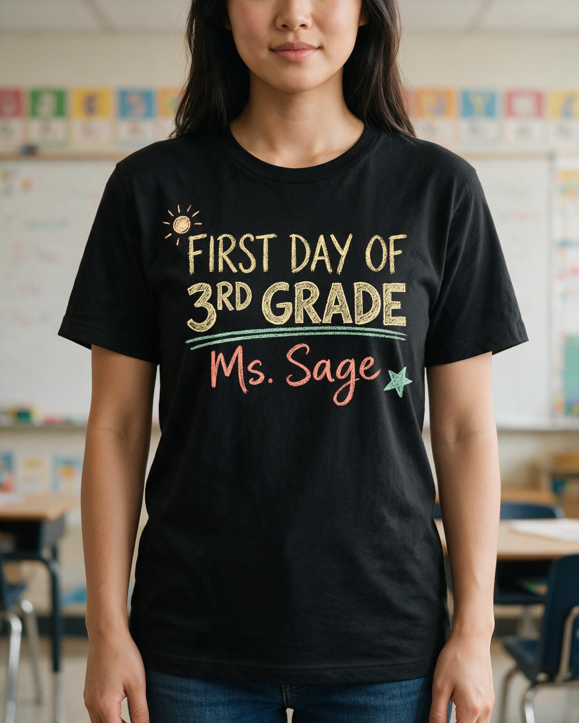 First Day Chalkboard Teacher Shirt with Name and Grade — Black