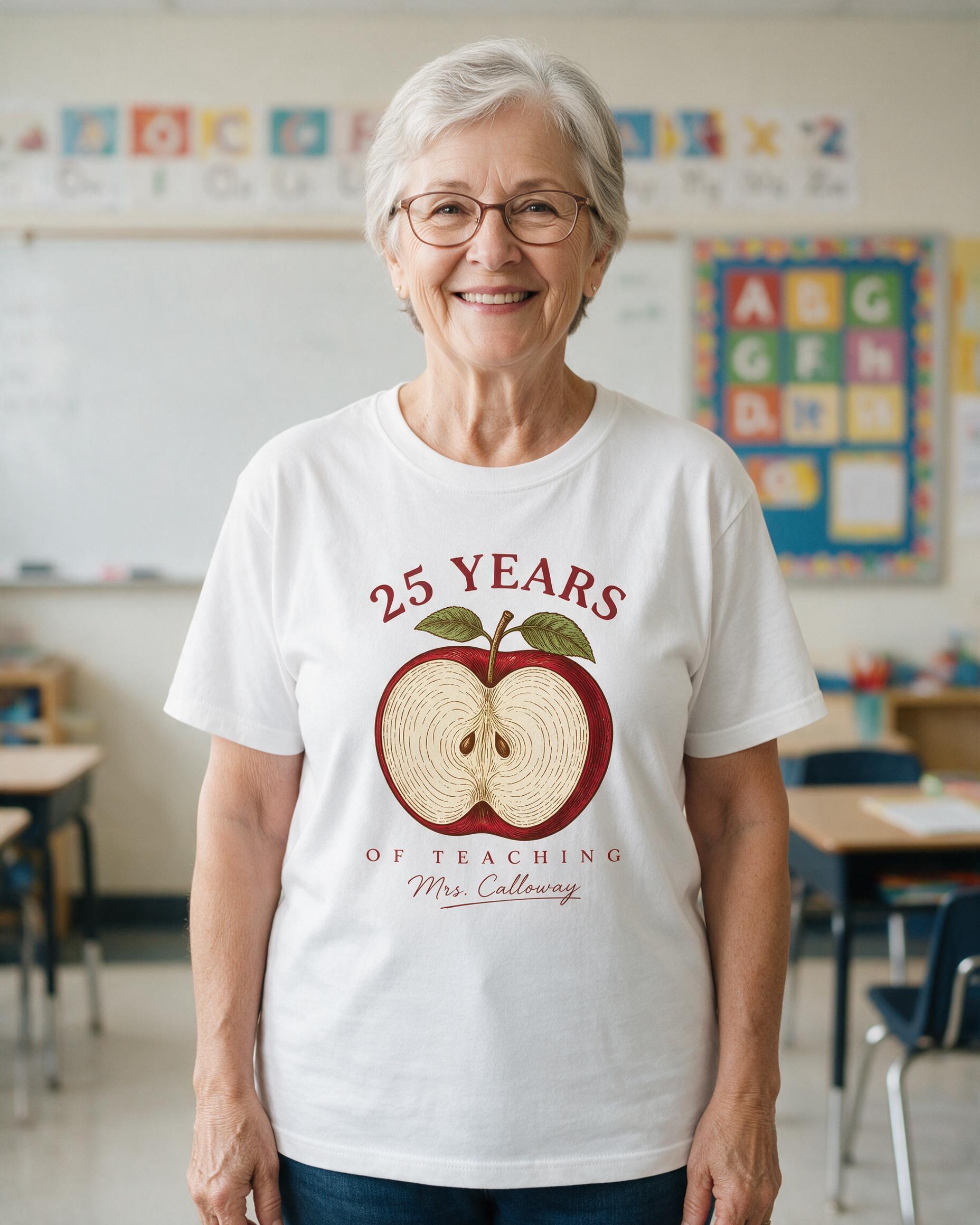 Years of Teaching Apple Rings Shirt Personalized Teacher Gift — White