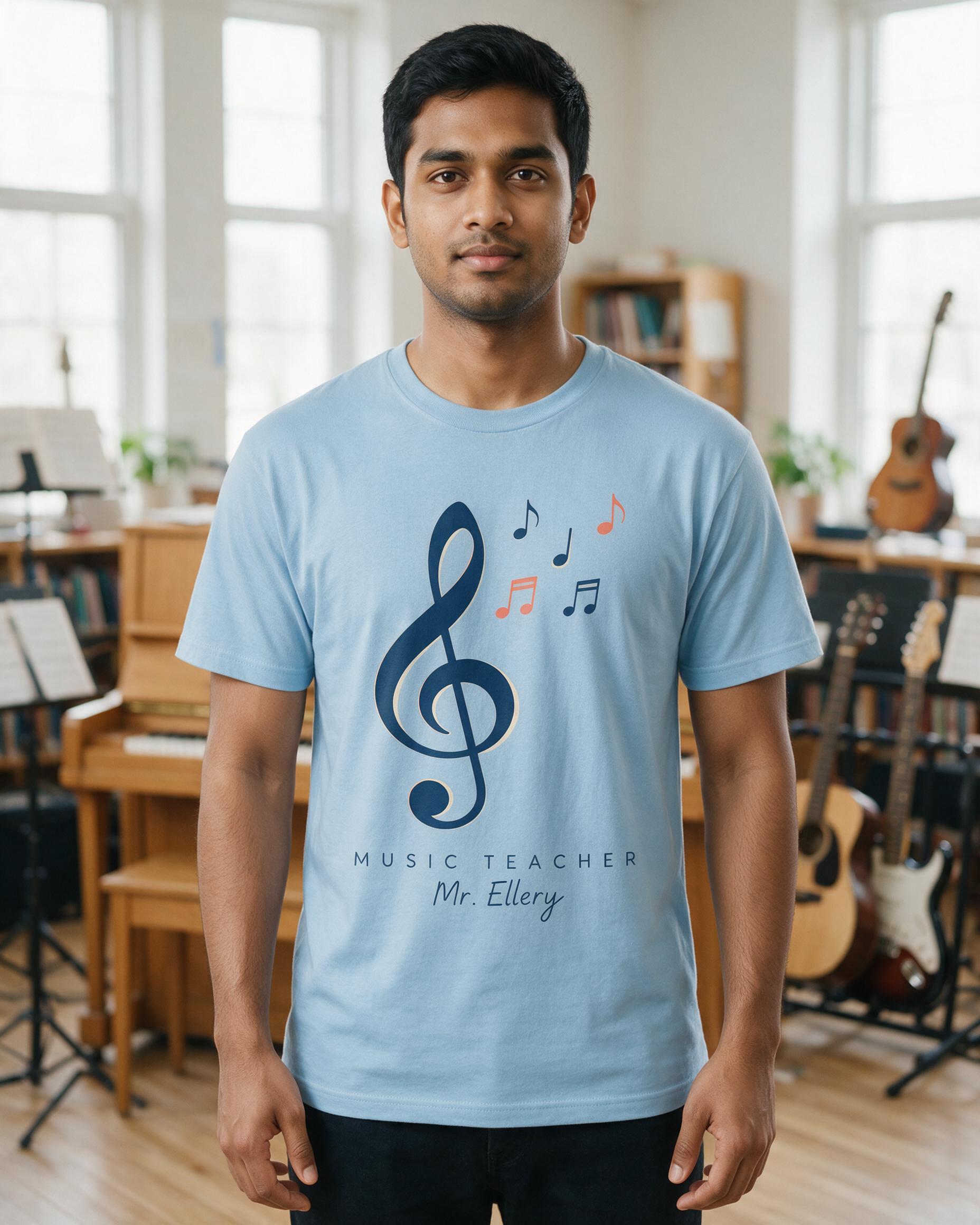 Custom Music Teacher Treble Clef Gift Shirt — Light Blue