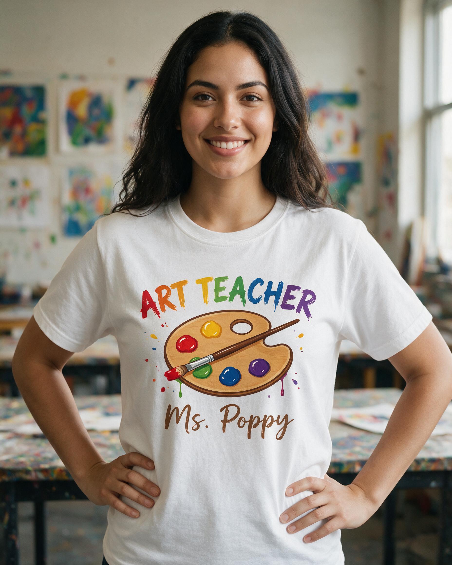 Art Teacher Paint Palette Custom Name Shirt — White