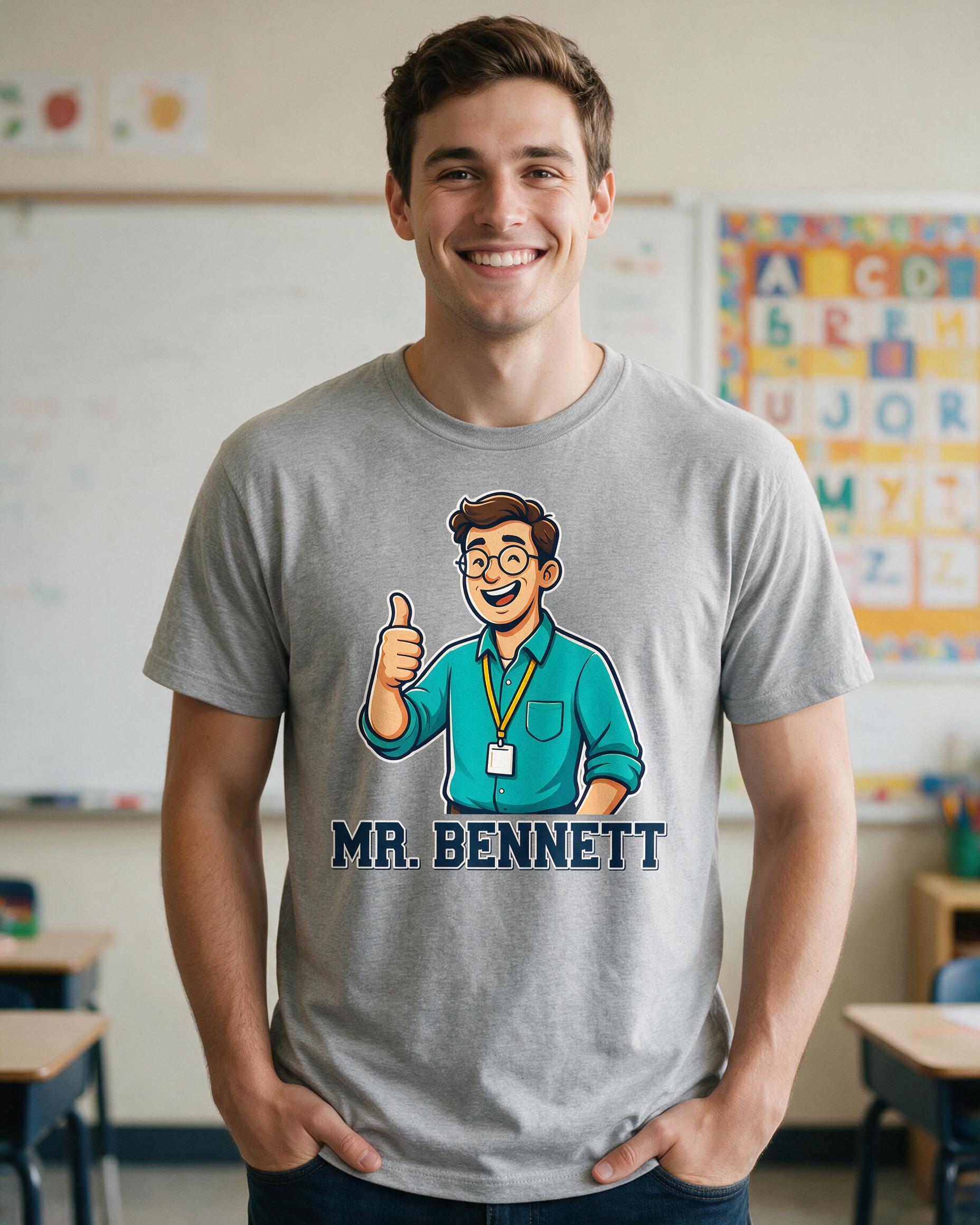 Custom Male Teacher Cartoon Avatar Shirt Thumbs Up Gift β Sport Grey