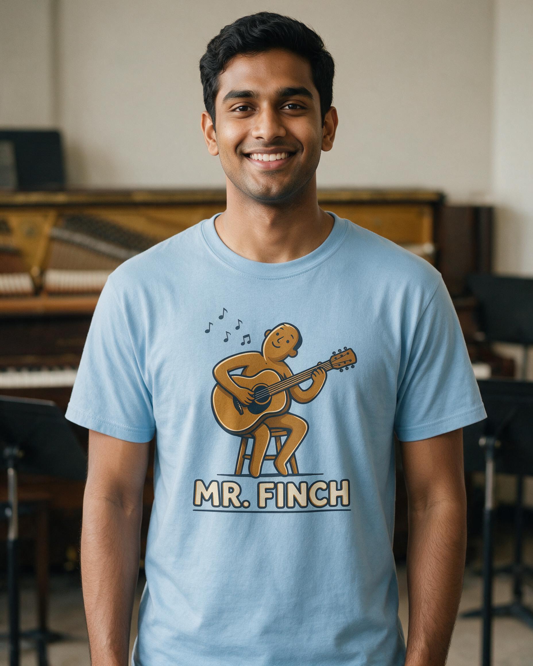 Music Teacher Guitar Cartoon Shirt Made From Your Photo — Light Blue