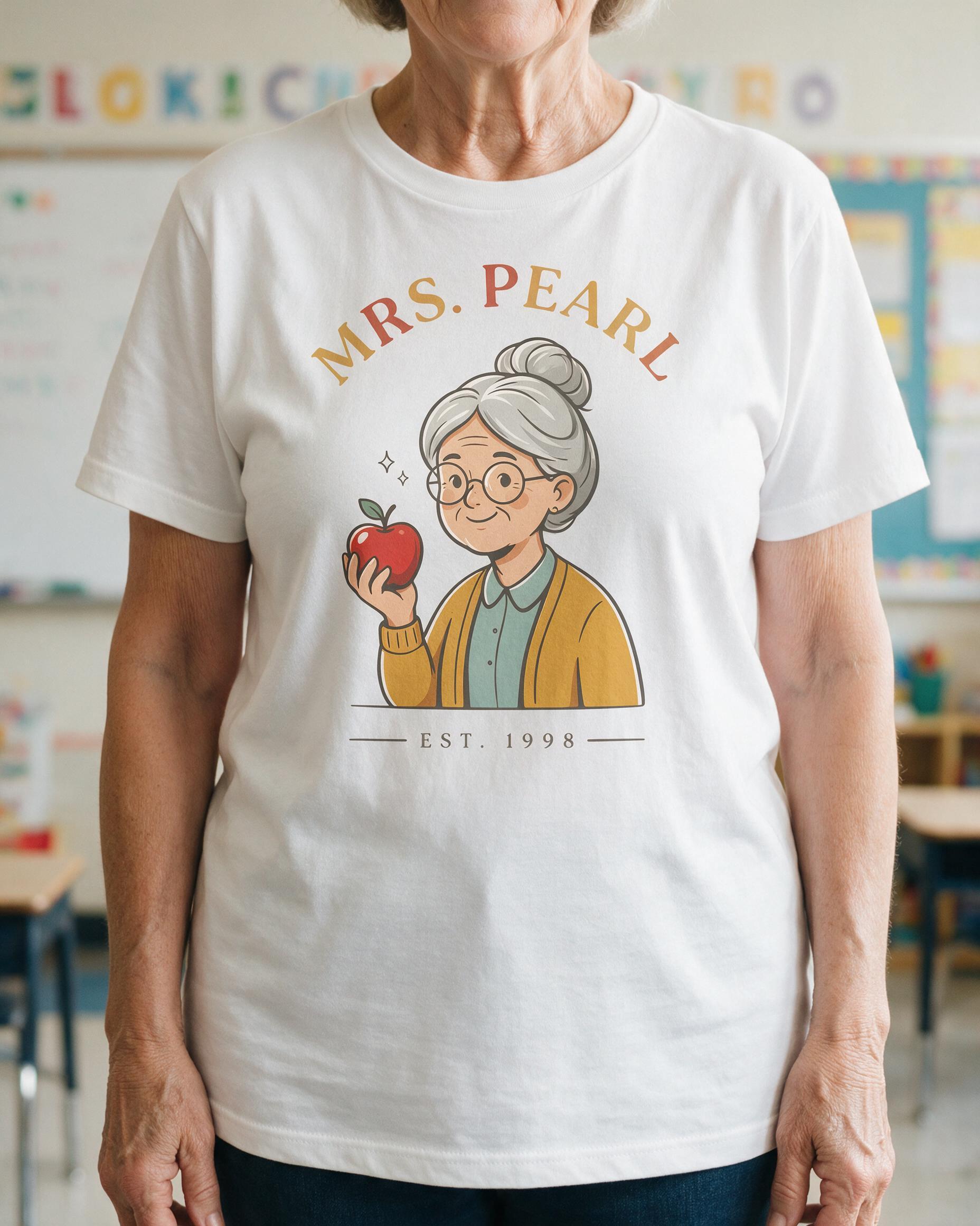 Veteran Teacher Est Year Shirt With Custom Cartoon Portrait β White