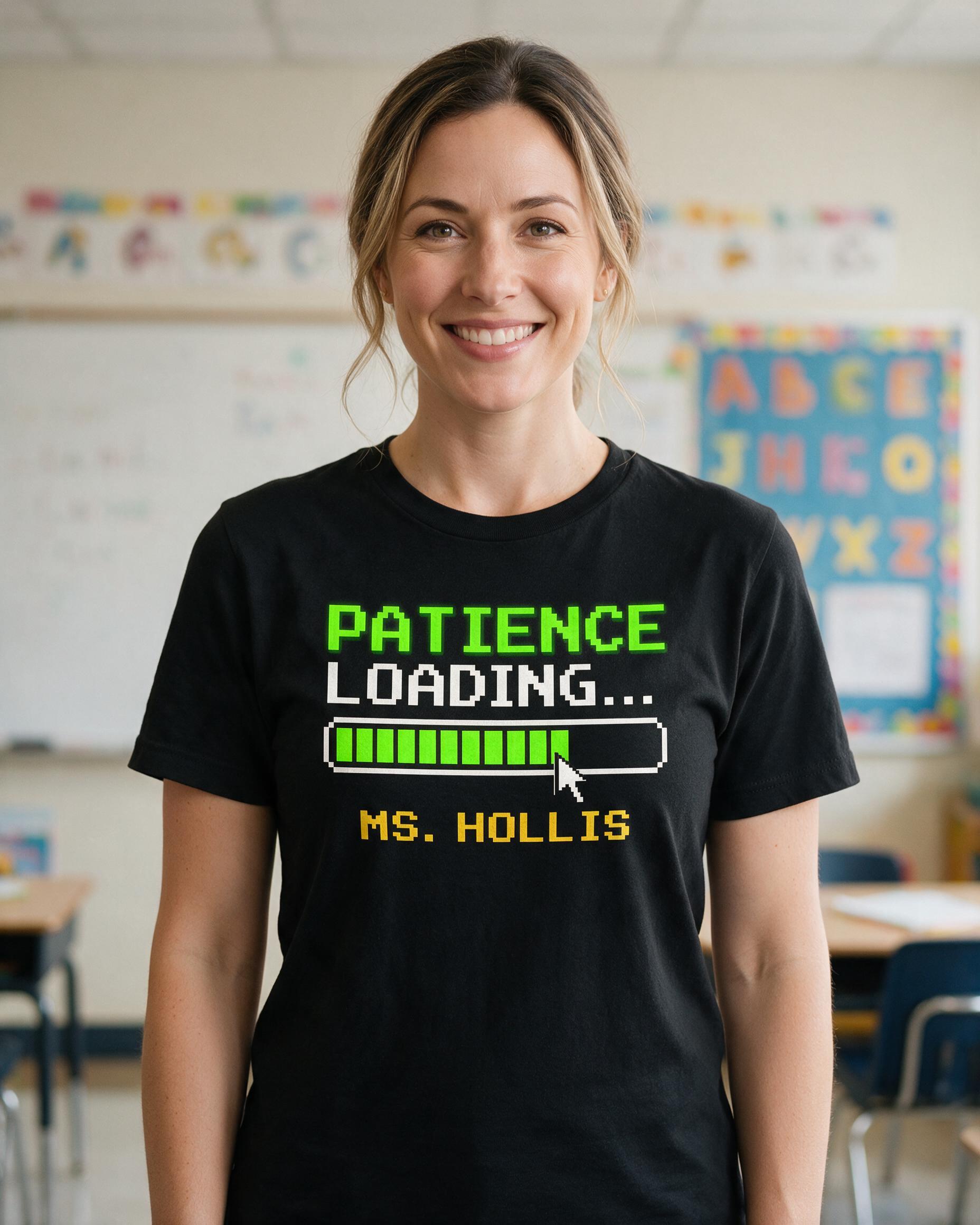 Patience Loading Pixel Teacher Shirt β Black