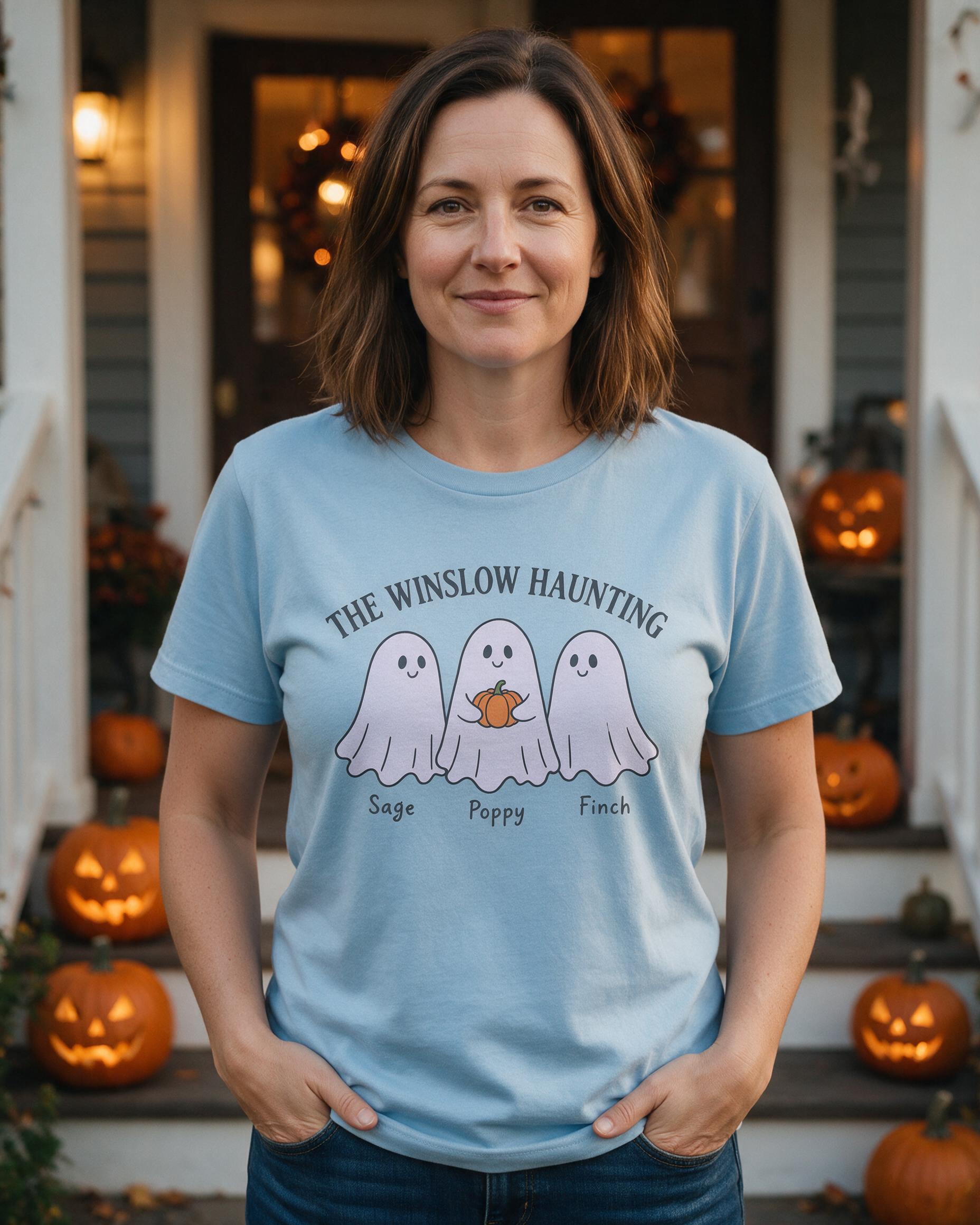 Three Little Ghosts Family Haunting Custom Halloween Shirt — Light Blue