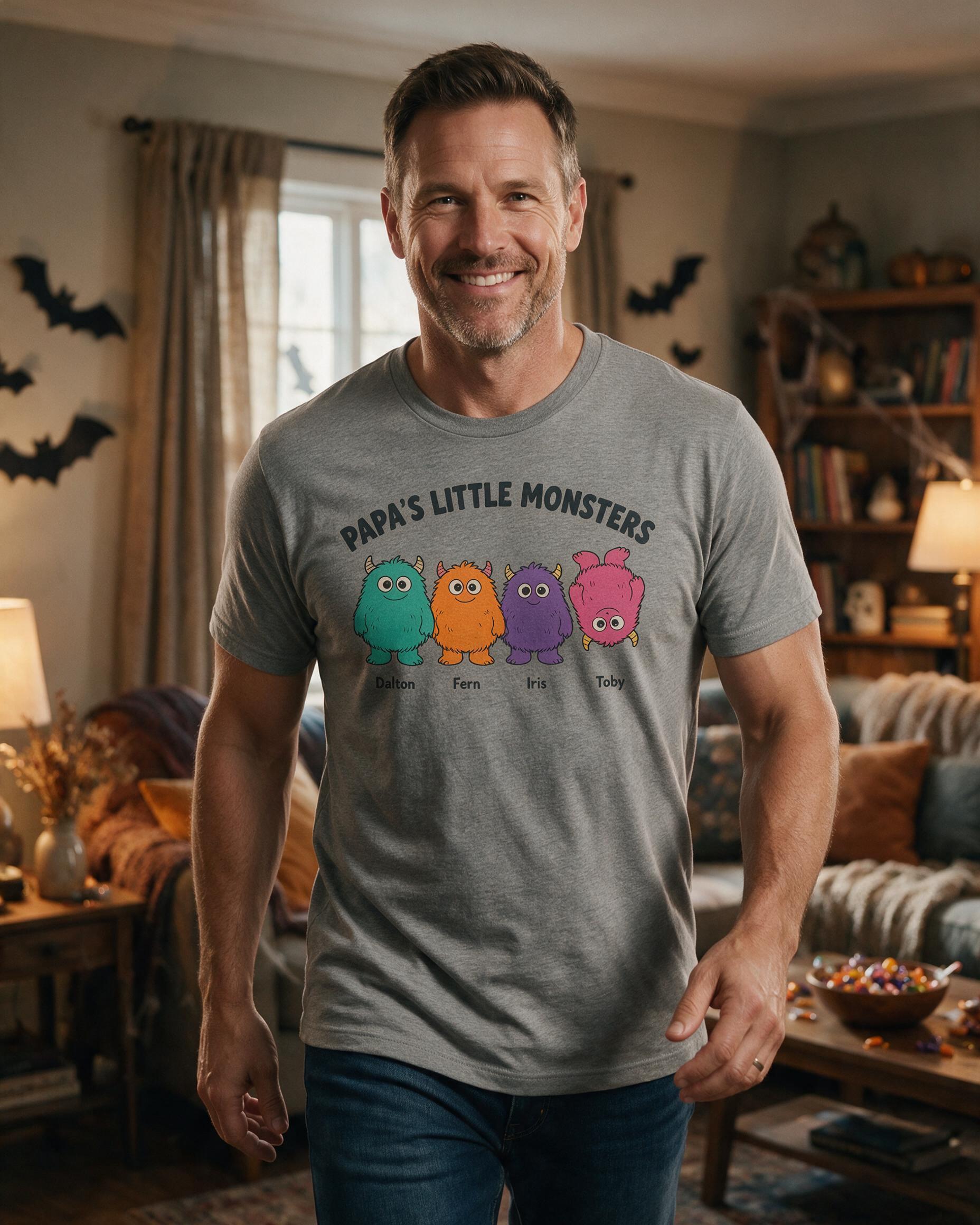 Papa's Little Monsters Four Kids Halloween Shirt — Sport Grey