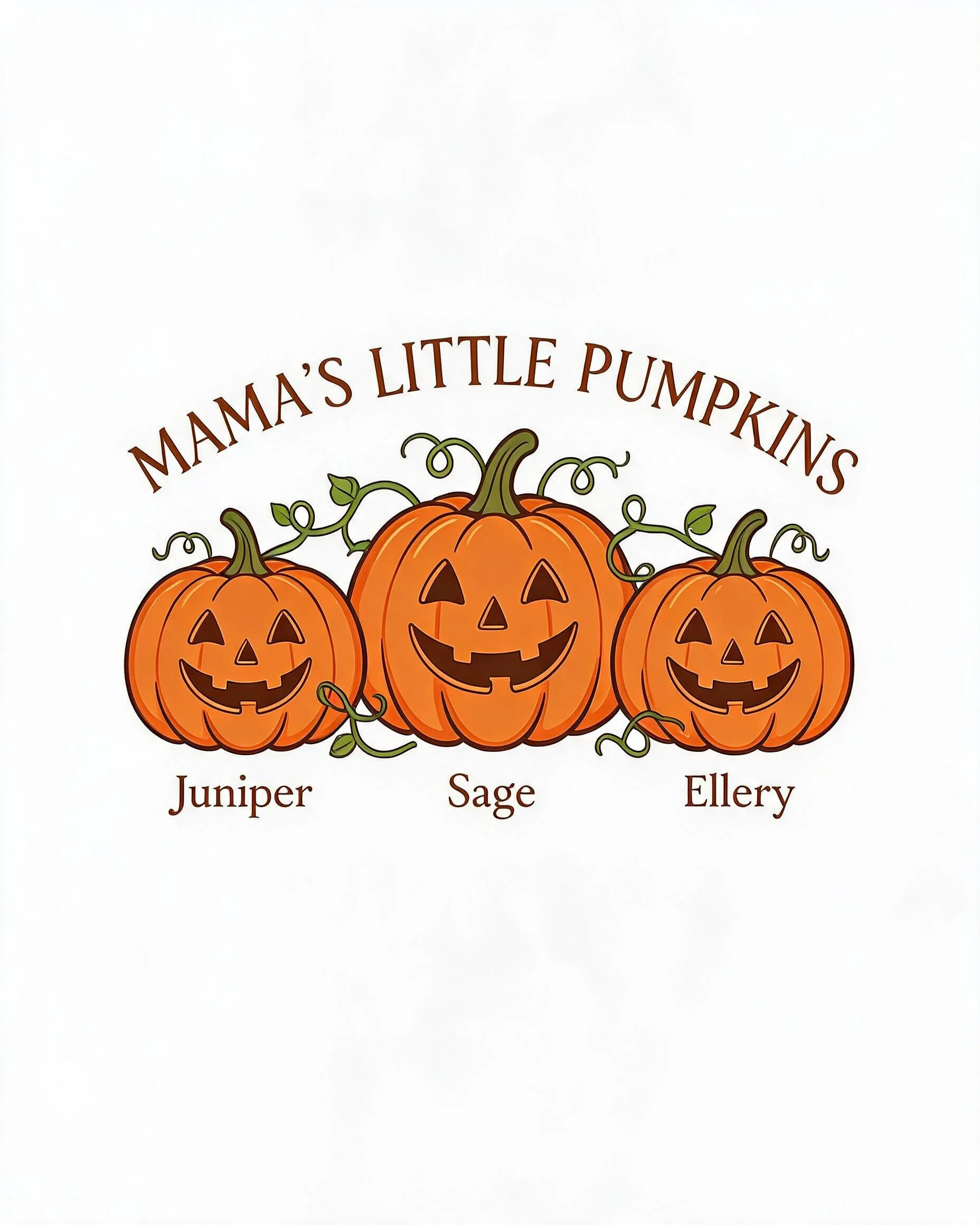 Mama's Little Pumpkins Three Names Fall Halloween Shirt