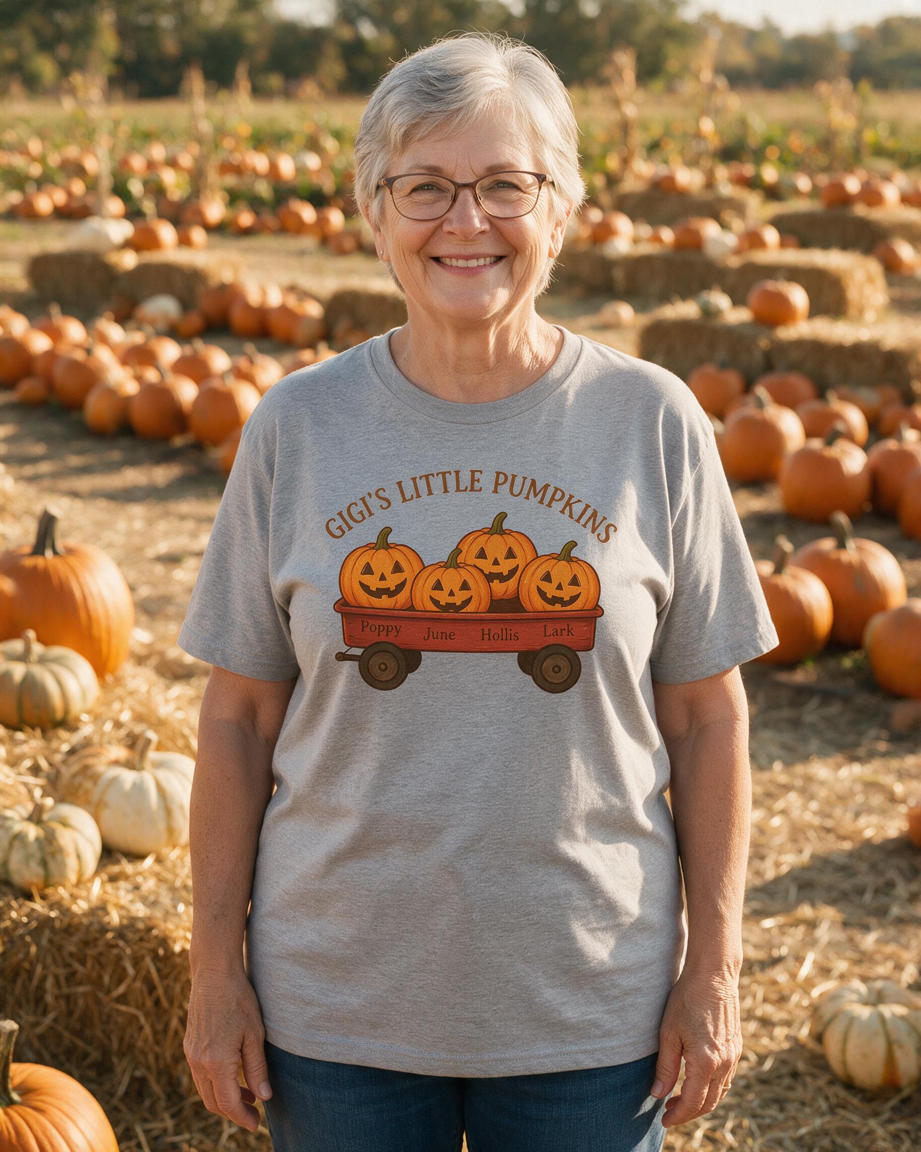 Gigi's Little Pumpkins Wagon Personalized Halloween Shirt β Sport Grey