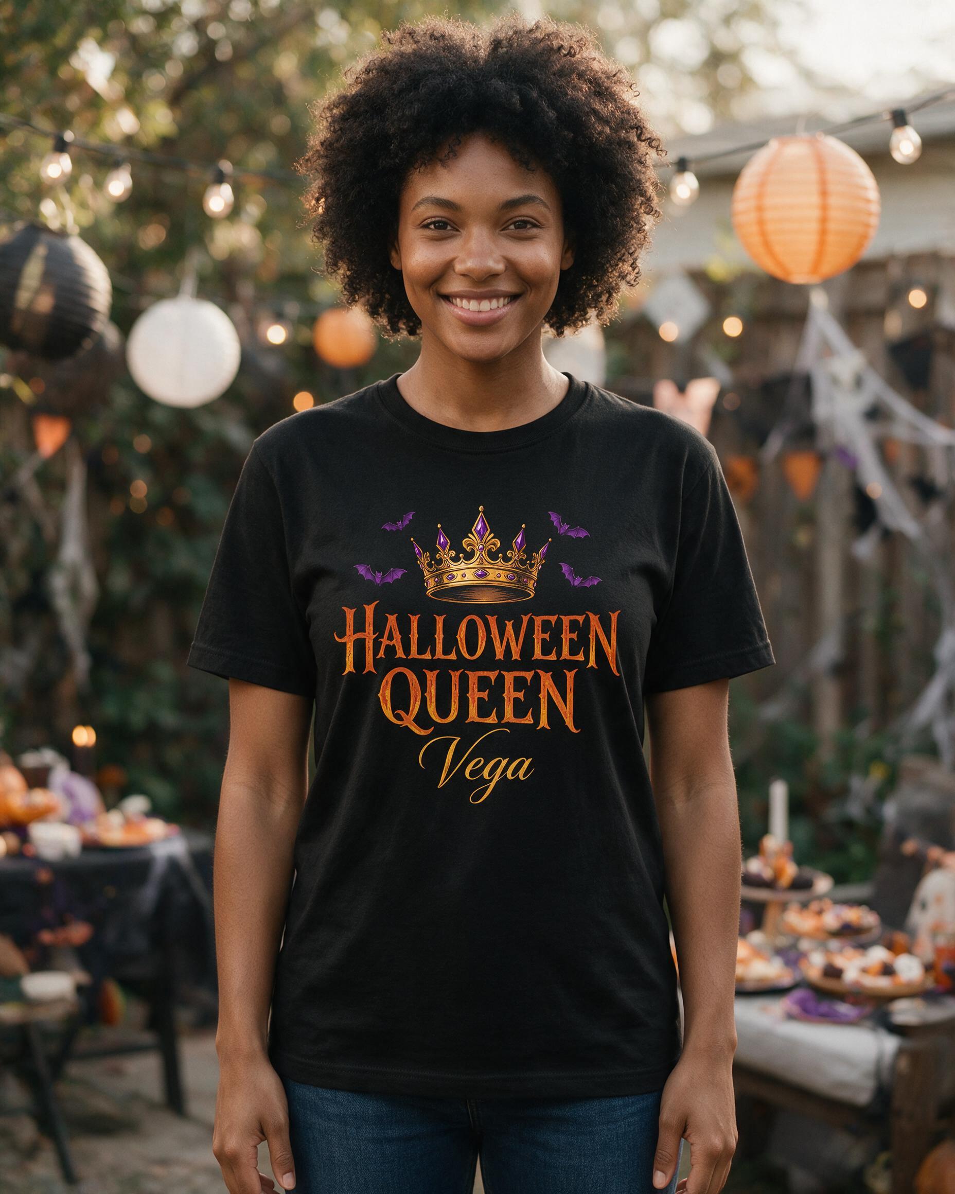 Halloween Queen Gothic Crown Personalized Name Shirt — Black